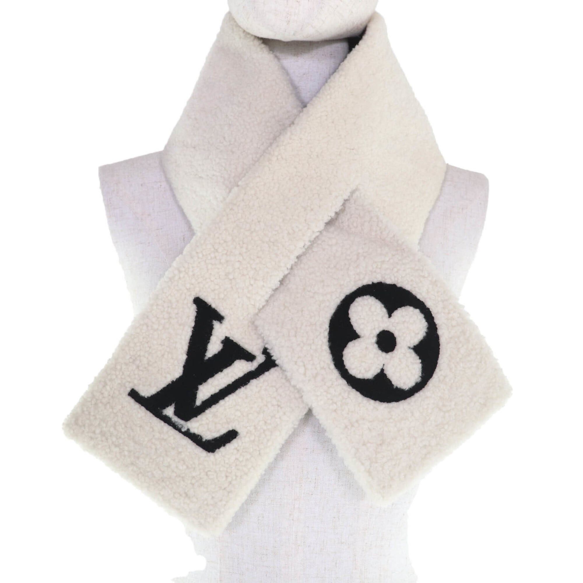 Louis Vuitton LOUIS VUITTON M77054 Echarpe Shirring LV Logo Shearling Mouton Scarf, Ivory, Made in Italy, Authentic, Women's Size ONE SIZE - 4 Thumbnail
