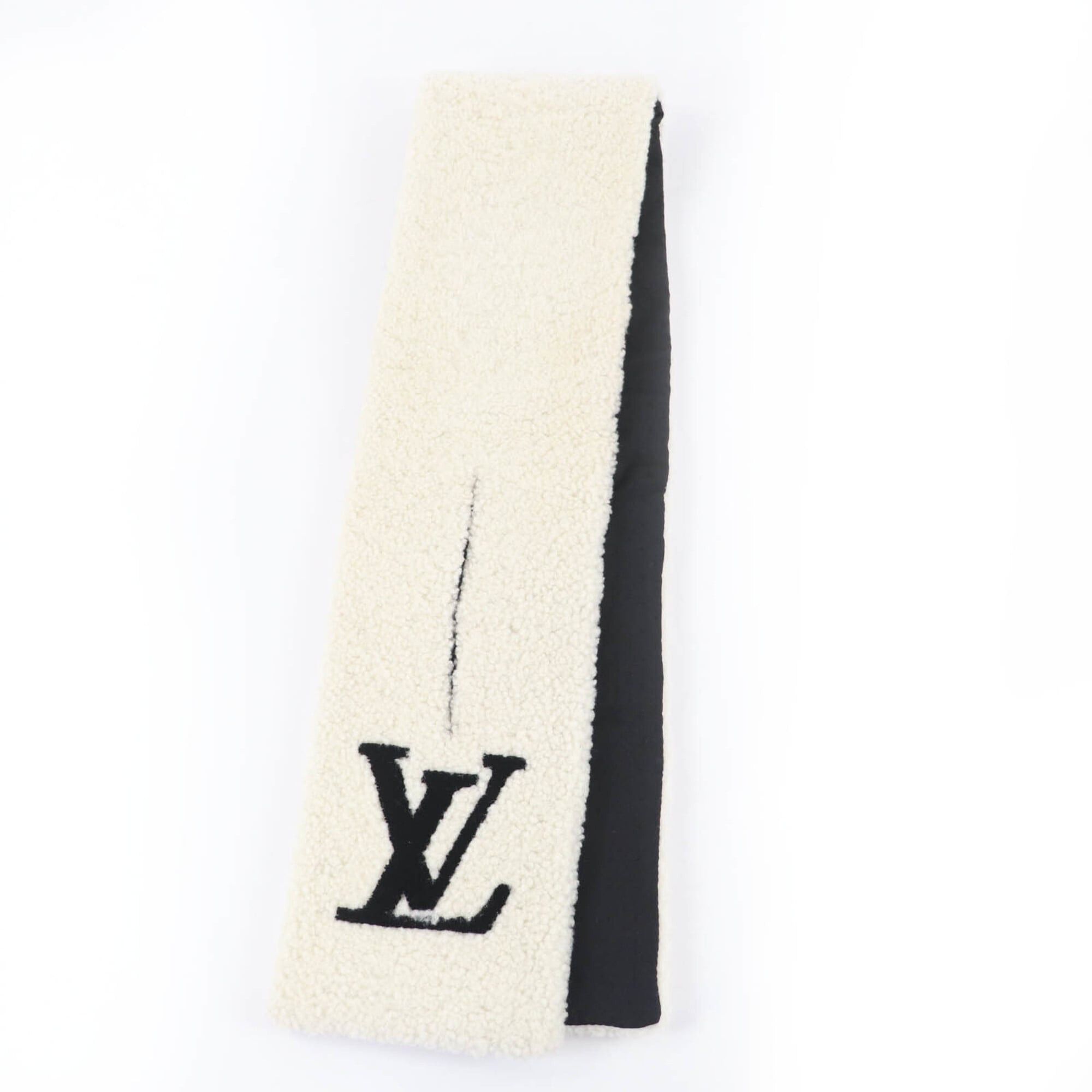 Louis Vuitton LOUIS VUITTON M77054 Echarpe Shirring LV Logo Shearling Mouton Scarf, Ivory, Made in Italy, Authentic, Women's Size ONE SIZE - 2 Thumbnail