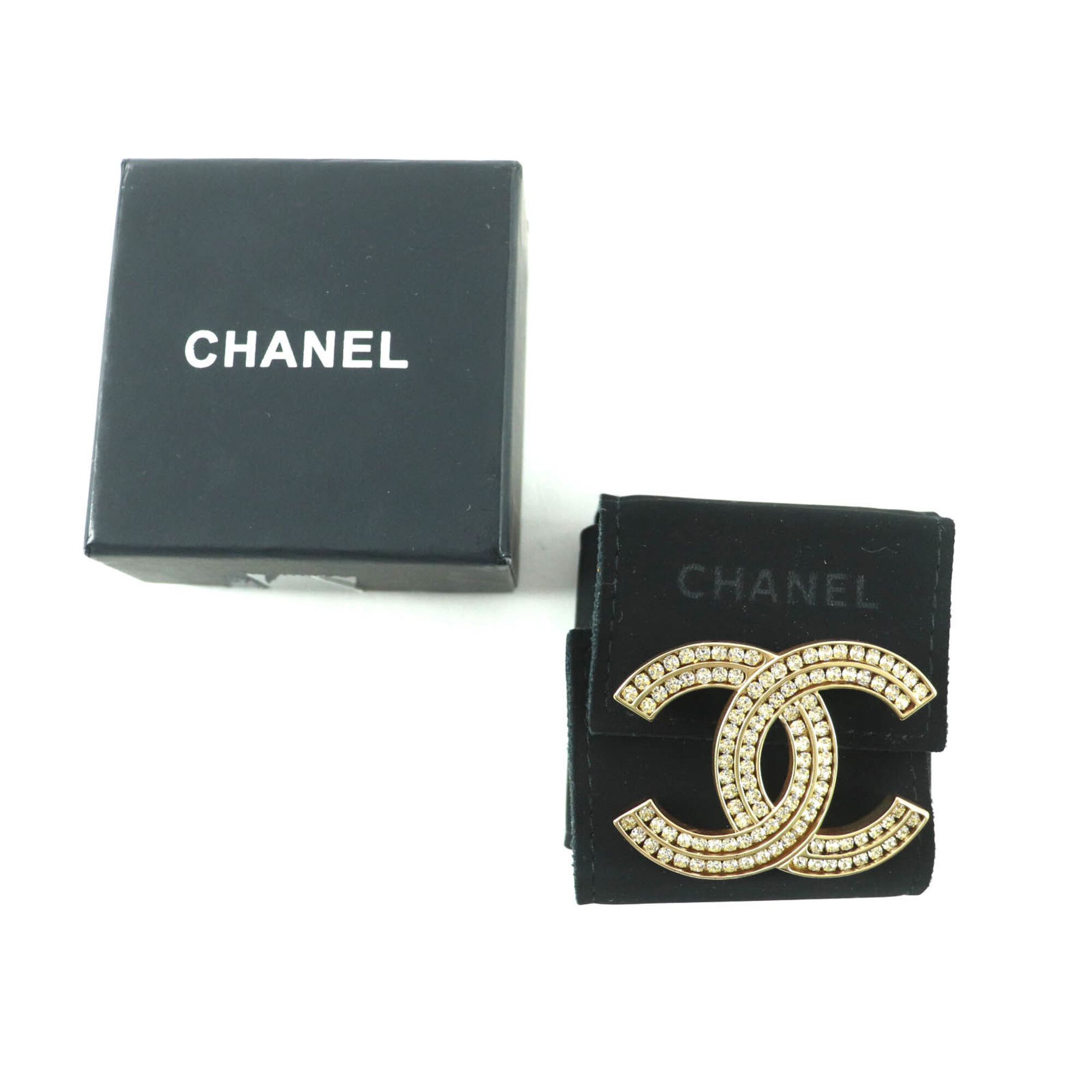 Chanel CHANEL A21C Coco Mark Rhinestone Brooch, Gold, with Box and Dust Bag, Made in France, Women's. Size ONE SIZE - 2 Thumbnail