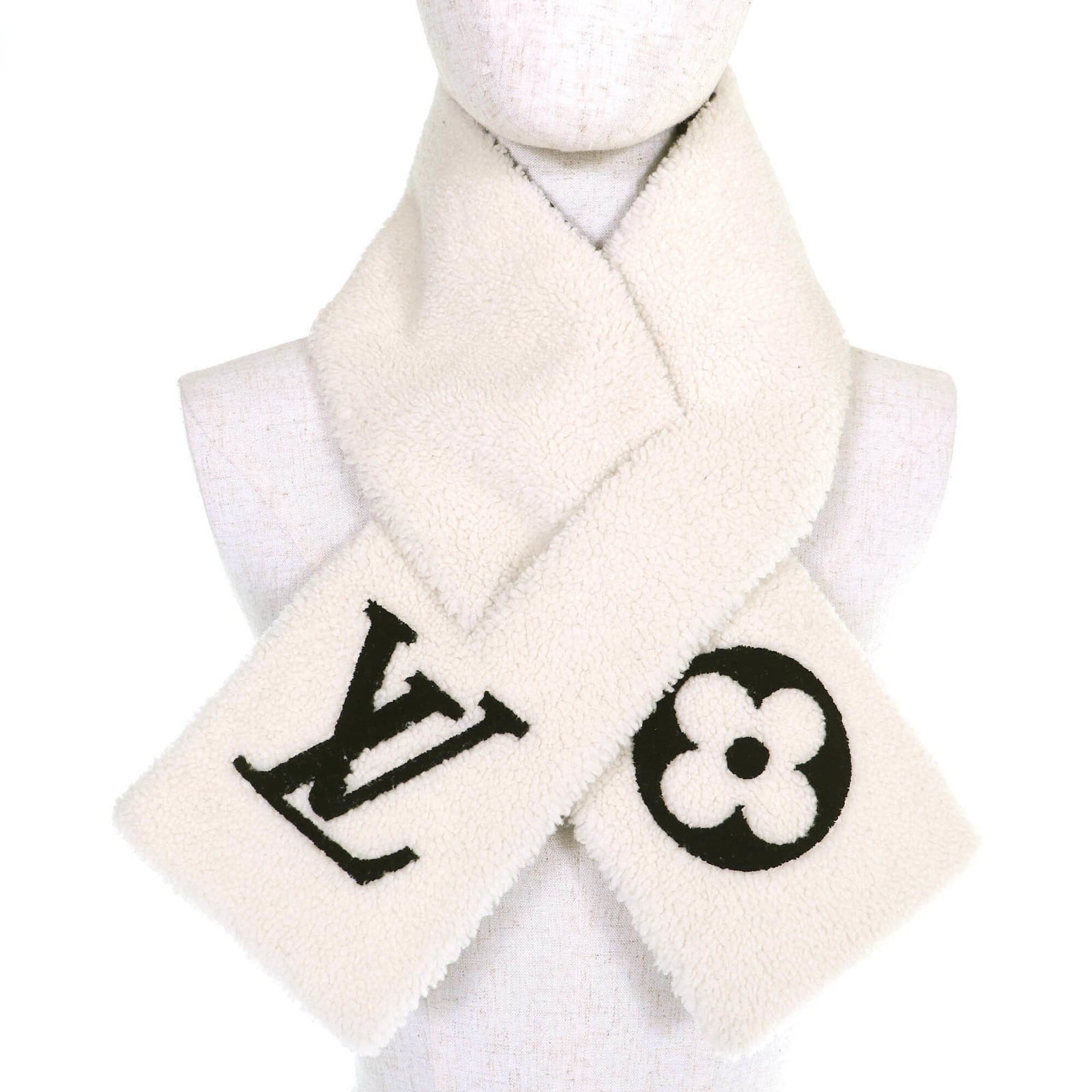 Louis Vuitton LOUIS VUITTON M77054 Echarpe Shirring LV Logo Shearling Mouton Scarf, Ivory, Made in Italy, Authentic, Women's, 2021 Model Size ONE SIZE - 2 Thumbnail