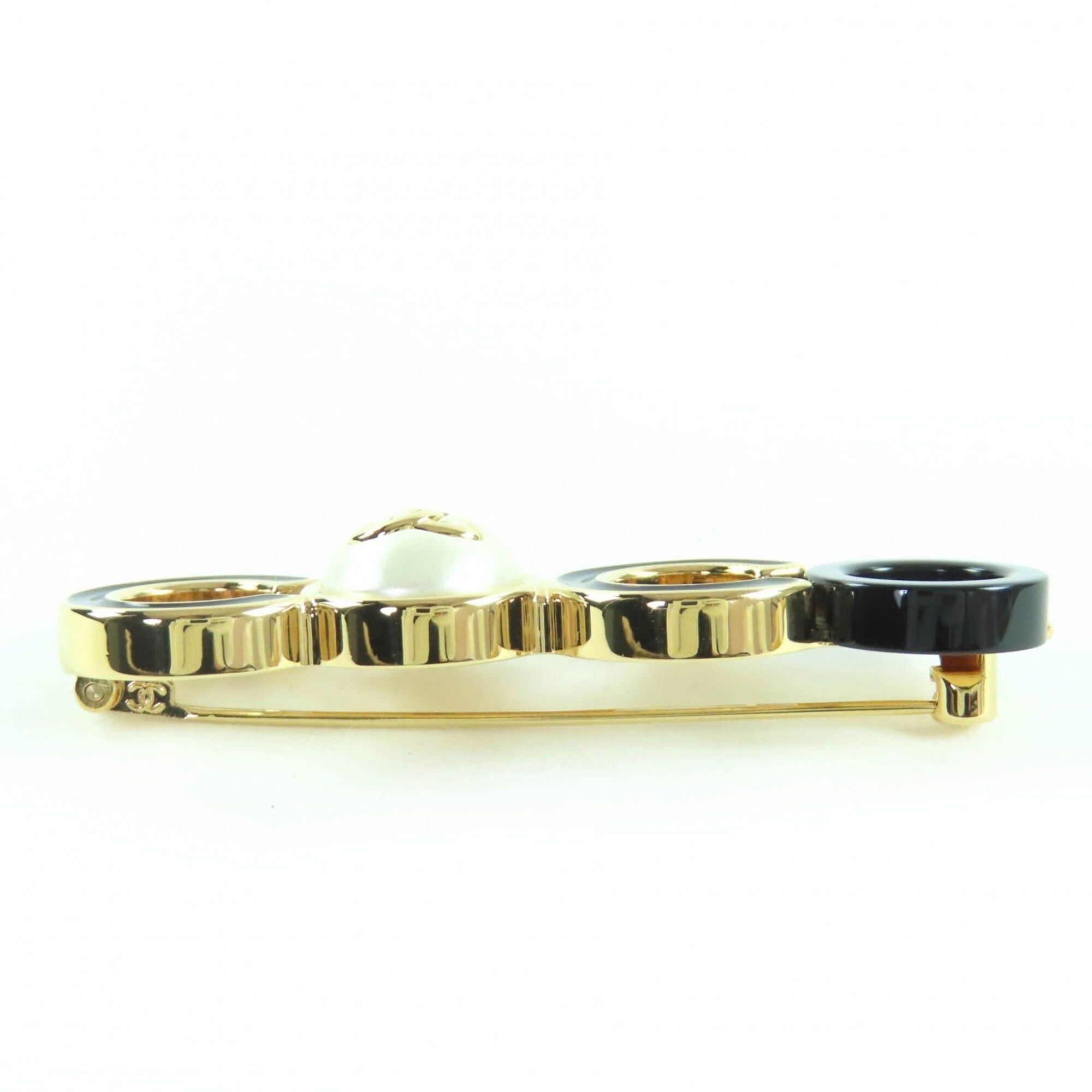 Chanel CHANEL B24B Coco Mark Brooch with Faux Pearls, Black and Gold, Box, Made in Italy, Women's. Size ONE SIZE - 4 Thumbnail