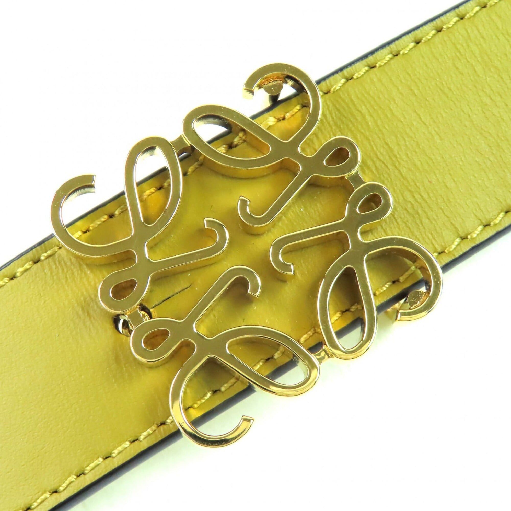 Loewe LOEWE 832213 Anagram Buckle Leather Belt, Olive Green with Yellow and Gold Hardware, Size 80 (32), Comes Box Dust Bag, Made in Spain, Women's. Size ONE SIZE - 5 Thumbnail