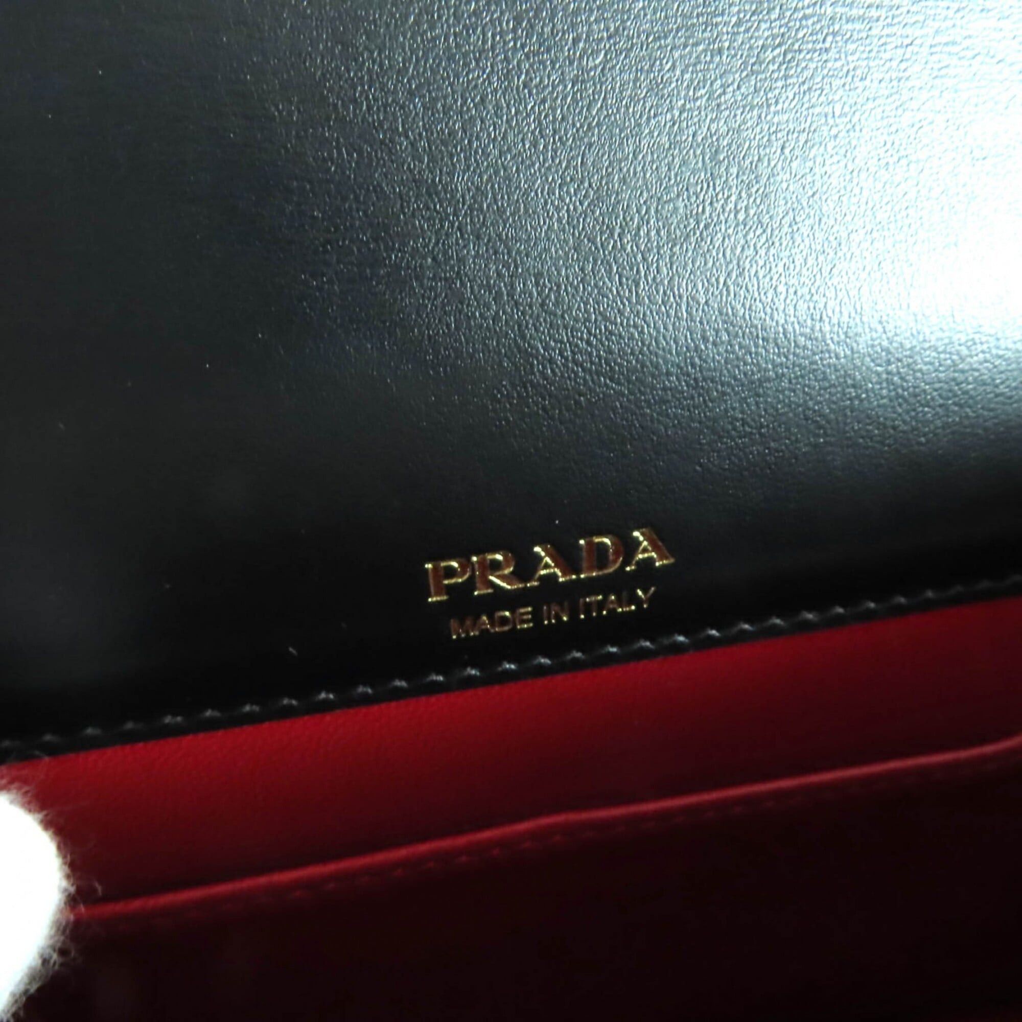 Prada PRADA 1BP053 Saffiano Leather Mini Bag with Triangle Chain, Shoulder Bag, Black, Made in Italy, Women's Size ONE SIZE - 12 Thumbnail