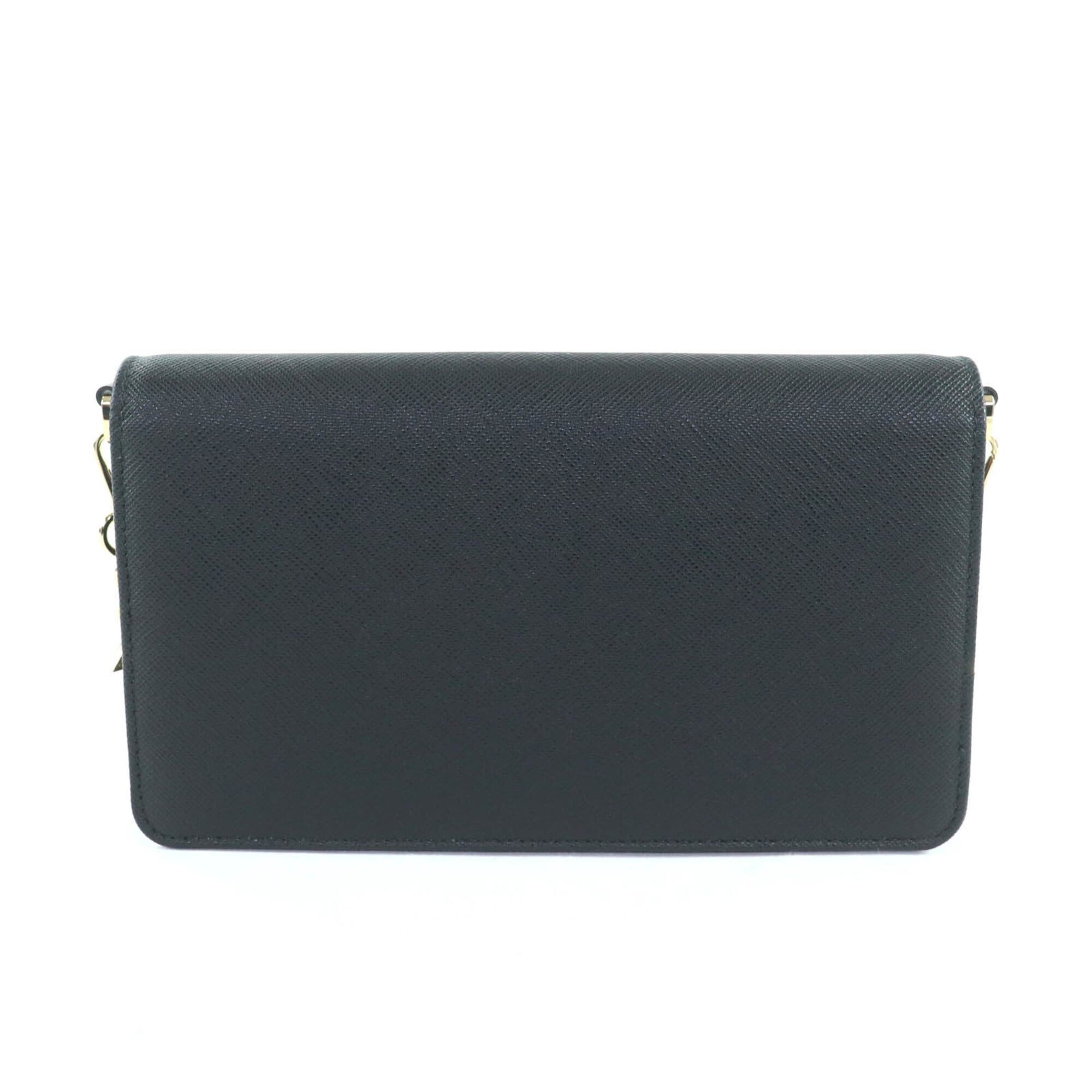 Prada PRADA 1BP053 Saffiano Leather Mini Bag with Triangle Chain, Shoulder Bag, Black, Made in Italy, Women's Size ONE SIZE - 3 Thumbnail