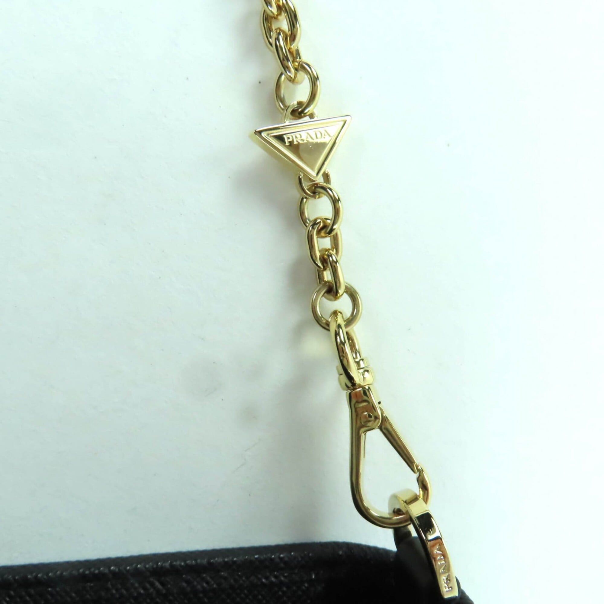 Prada PRADA 1BP053 Saffiano Leather Mini Bag with Triangle Chain, Shoulder Bag, Black, Made in Italy, Women's Size ONE SIZE - 11 Thumbnail