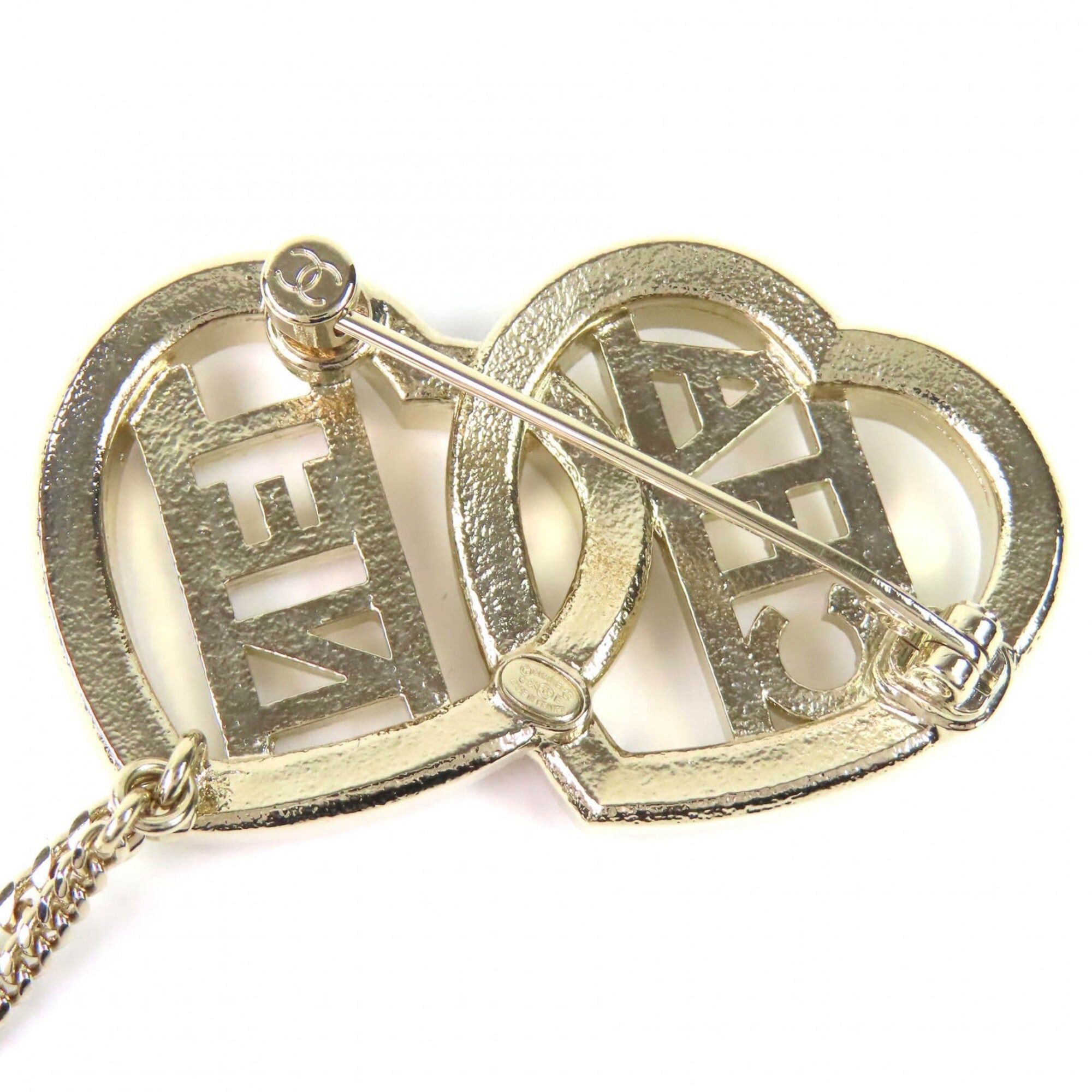 Chanel CHANEL C23B ABB655 Coco Mark Metal Strass Double Heart Chain Brooch Gold Women's Size ONE SIZE - 5 Thumbnail