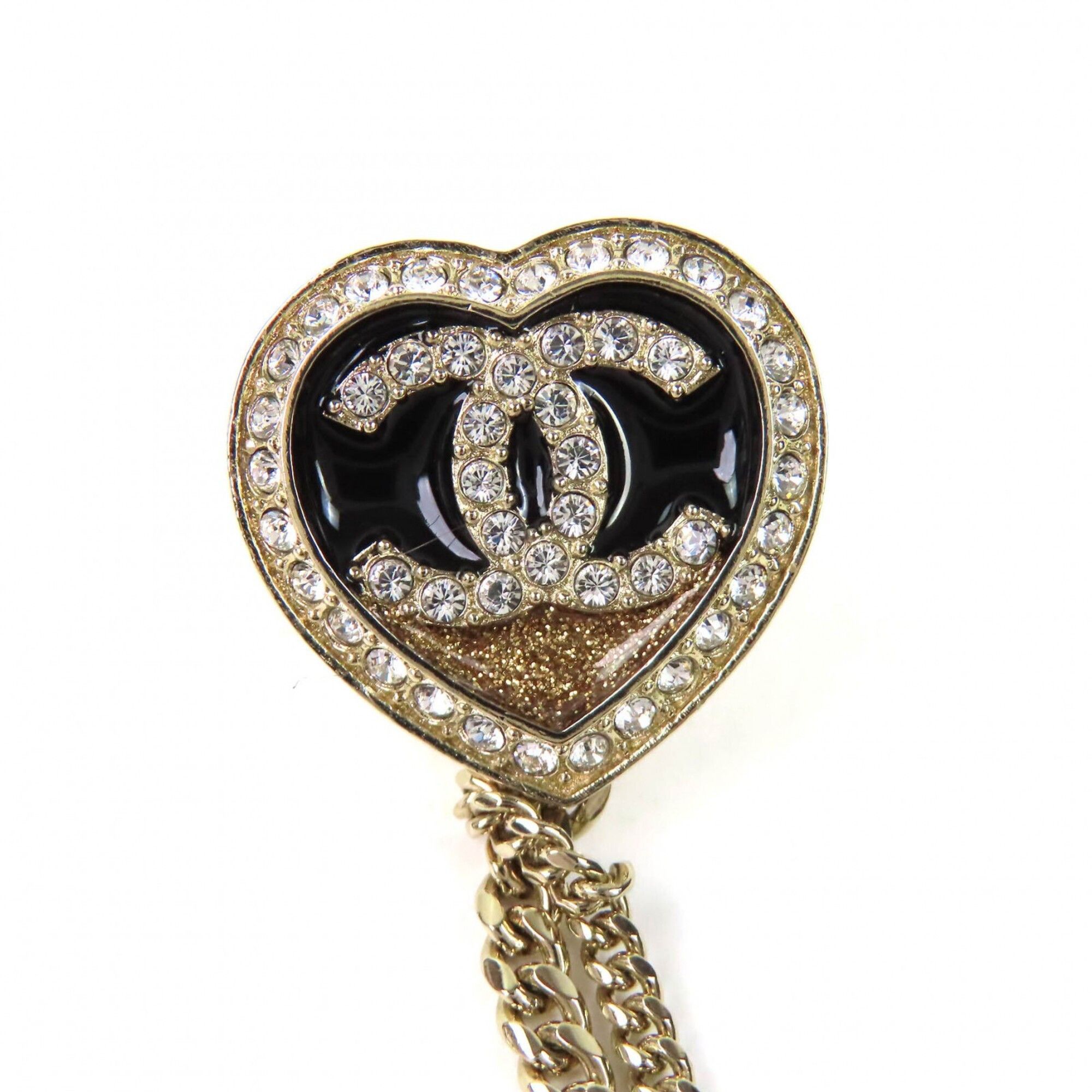 Chanel CHANEL C23B ABB655 Coco Mark Metal Strass Double Heart Chain Brooch Gold Women's Size ONE SIZE - 4 Thumbnail
