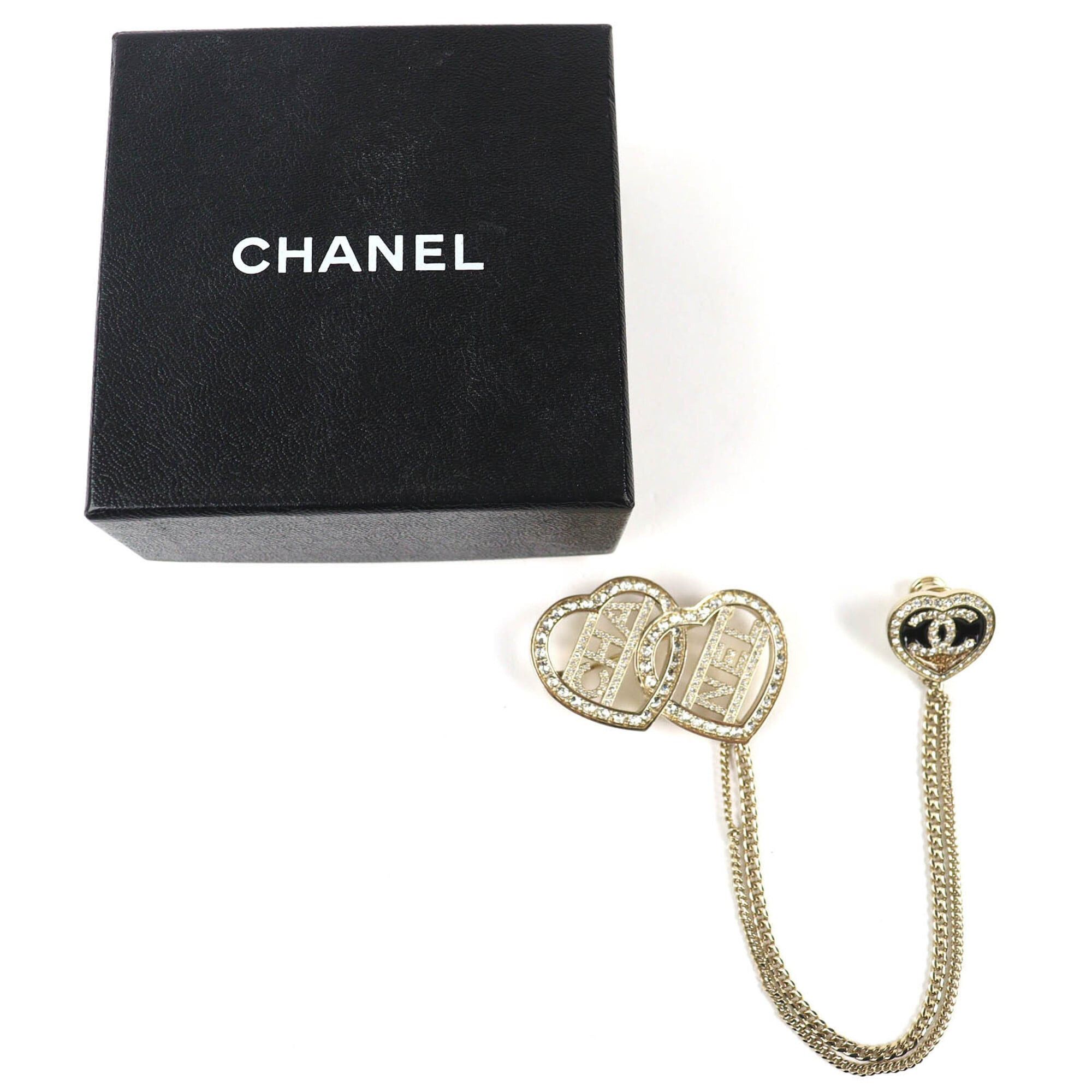 Chanel CHANEL C23B ABB655 Coco Mark Metal Strass Double Heart Chain Brooch Gold Women's Size ONE SIZE - 2 Thumbnail