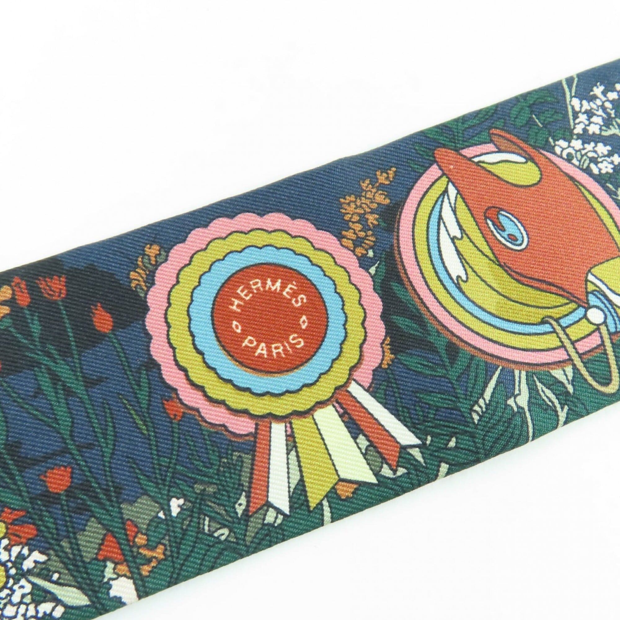 Hermes HERMES Twilly PONY PIT STOP 100% Silk Scarf/Muffler, Multicolor, with Box, Made in France, Women's Size ONE SIZE - 6 Thumbnail