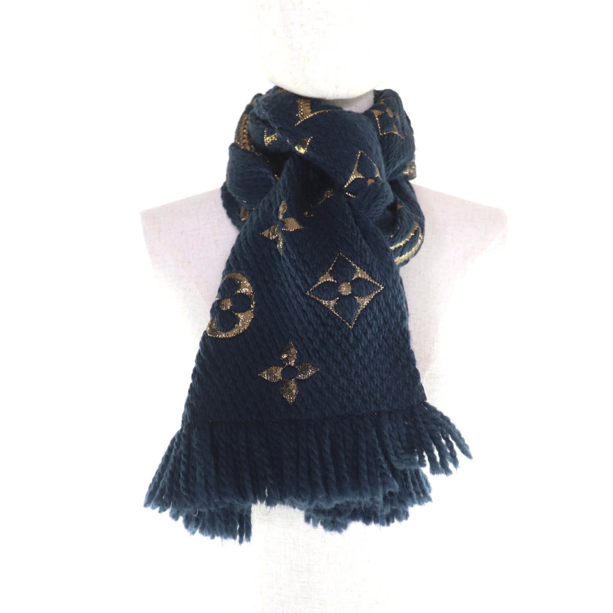 Louis Vuitton LOUIS VUITTON M70815 Echarpe Logomania Shine Wool Silk Blend Blue Petrol Monogram Fringe Scarf with Box, Made in Italy, Women's Size ONE SIZE - 4 Thumbnail