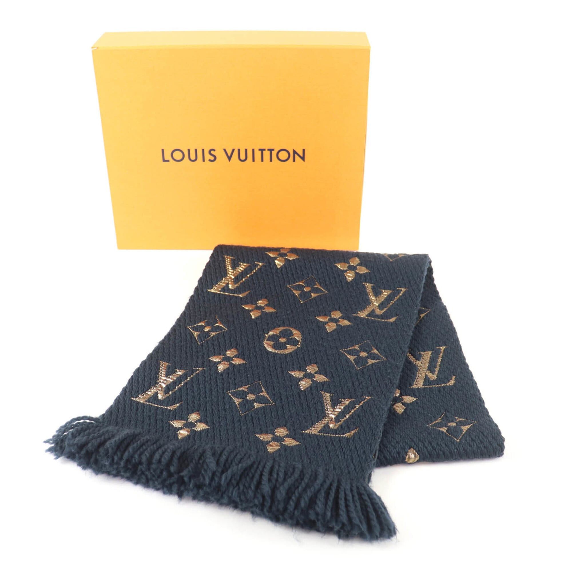 Louis Vuitton LOUIS VUITTON M70815 Echarpe Logomania Shine Wool Silk Blend Blue Petrol Monogram Fringe Scarf with Box, Made in Italy, Women's Size ONE SIZE - 2 Thumbnail