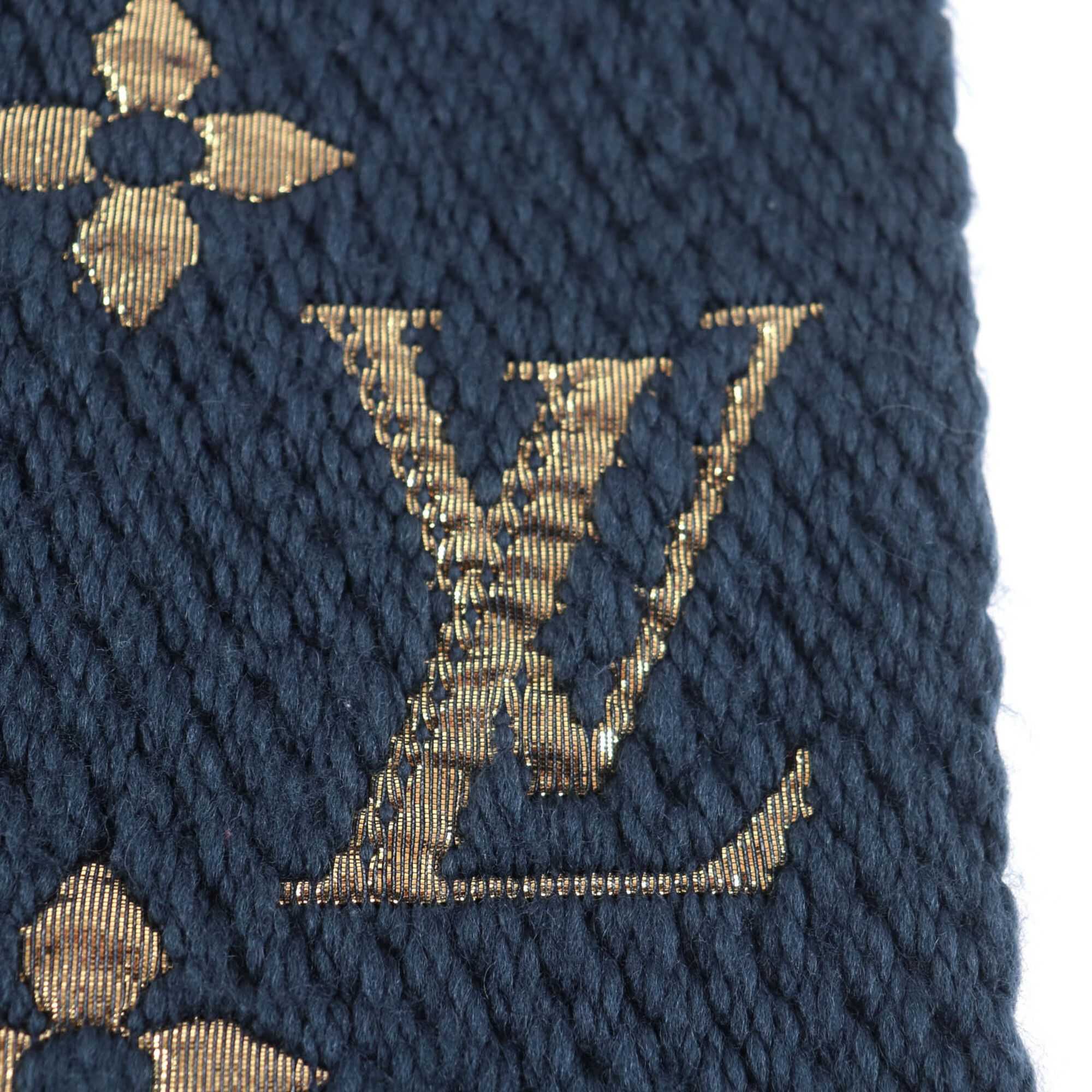 Louis Vuitton LOUIS VUITTON M70815 Echarpe Logomania Shine Wool Silk Blend Blue Petrol Monogram Fringe Scarf with Box, Made in Italy, Women's Size ONE SIZE - 6 Thumbnail