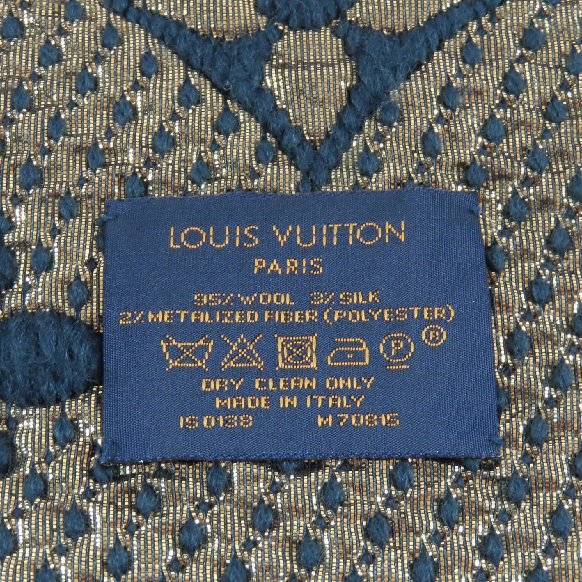 Louis Vuitton LOUIS VUITTON M70815 Echarpe Logomania Shine Wool Silk Blend Blue Petrol Monogram Fringe Scarf with Box, Made in Italy, Women's Size ONE SIZE - 7 Thumbnail