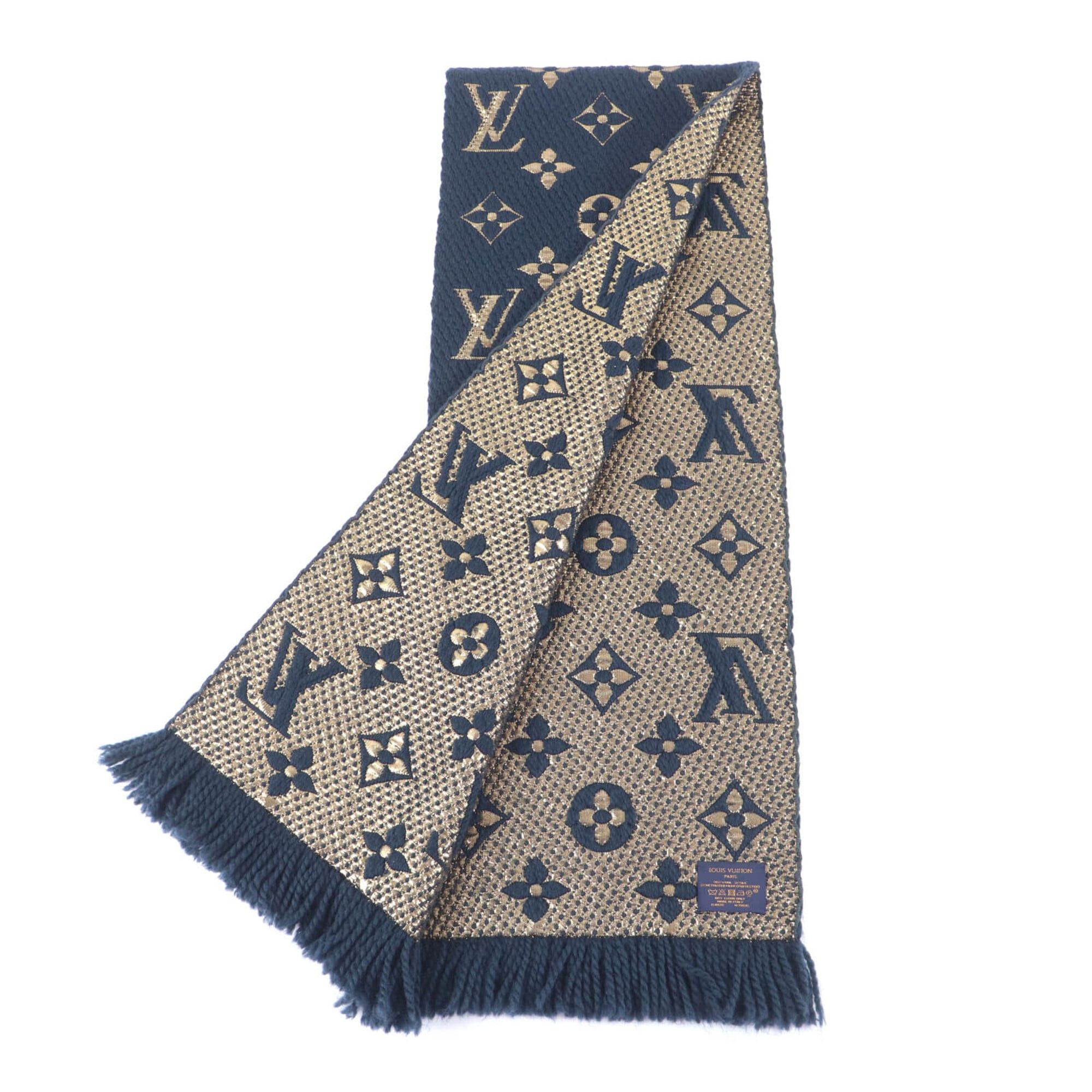 Louis Vuitton LOUIS VUITTON M70815 Echarpe Logomania Shine Wool Silk Blend Blue Petrol Monogram Fringe Scarf with Box, Made in Italy, Women's Size ONE SIZE - 3 Thumbnail