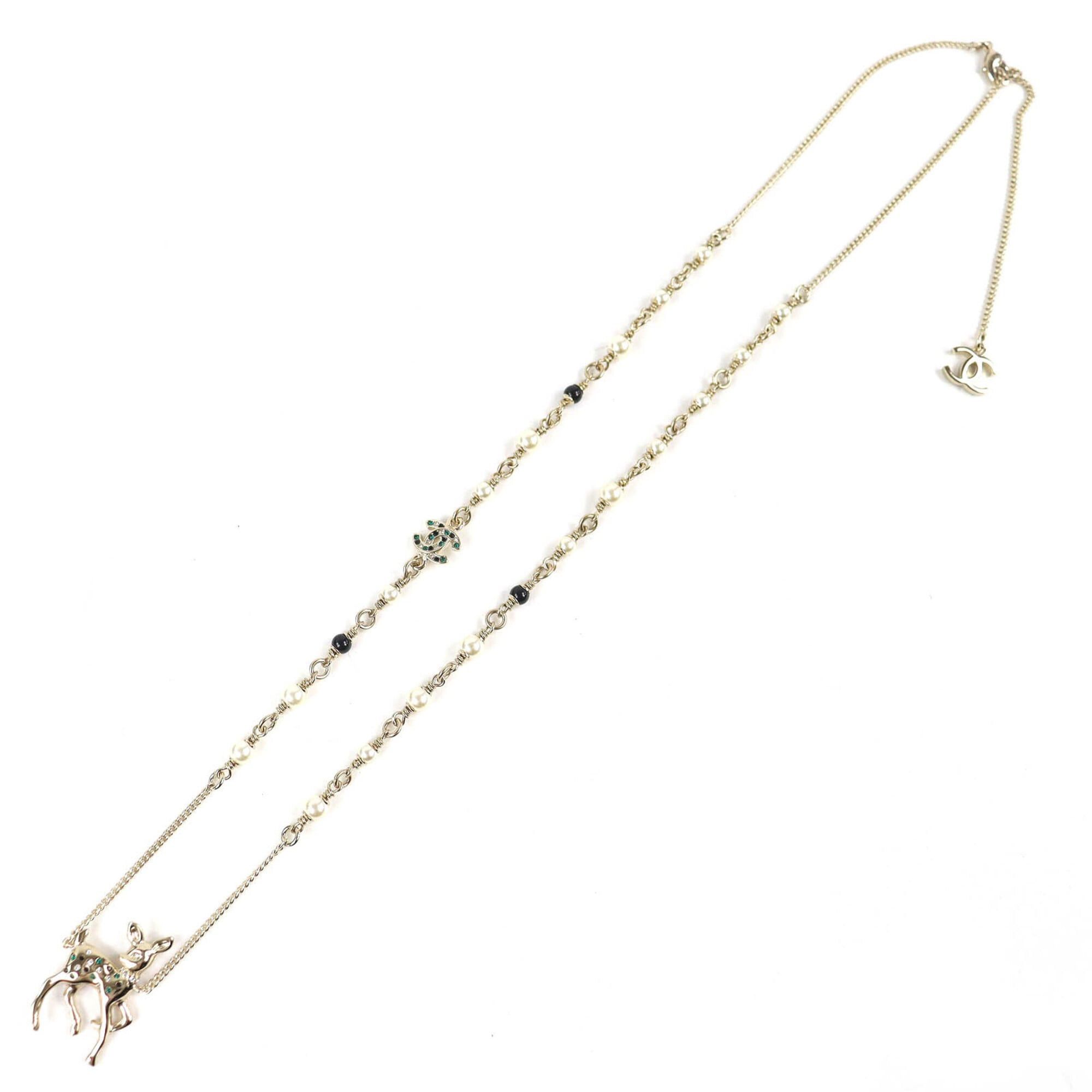 Chanel CHANEL Bambi Coco Mark Rhinestone Faux Pearl Necklace, 2026 Model, Gold, Comes with Box and Case, Made in Italy, Women's. Size ONE SIZE - 4 Thumbnail