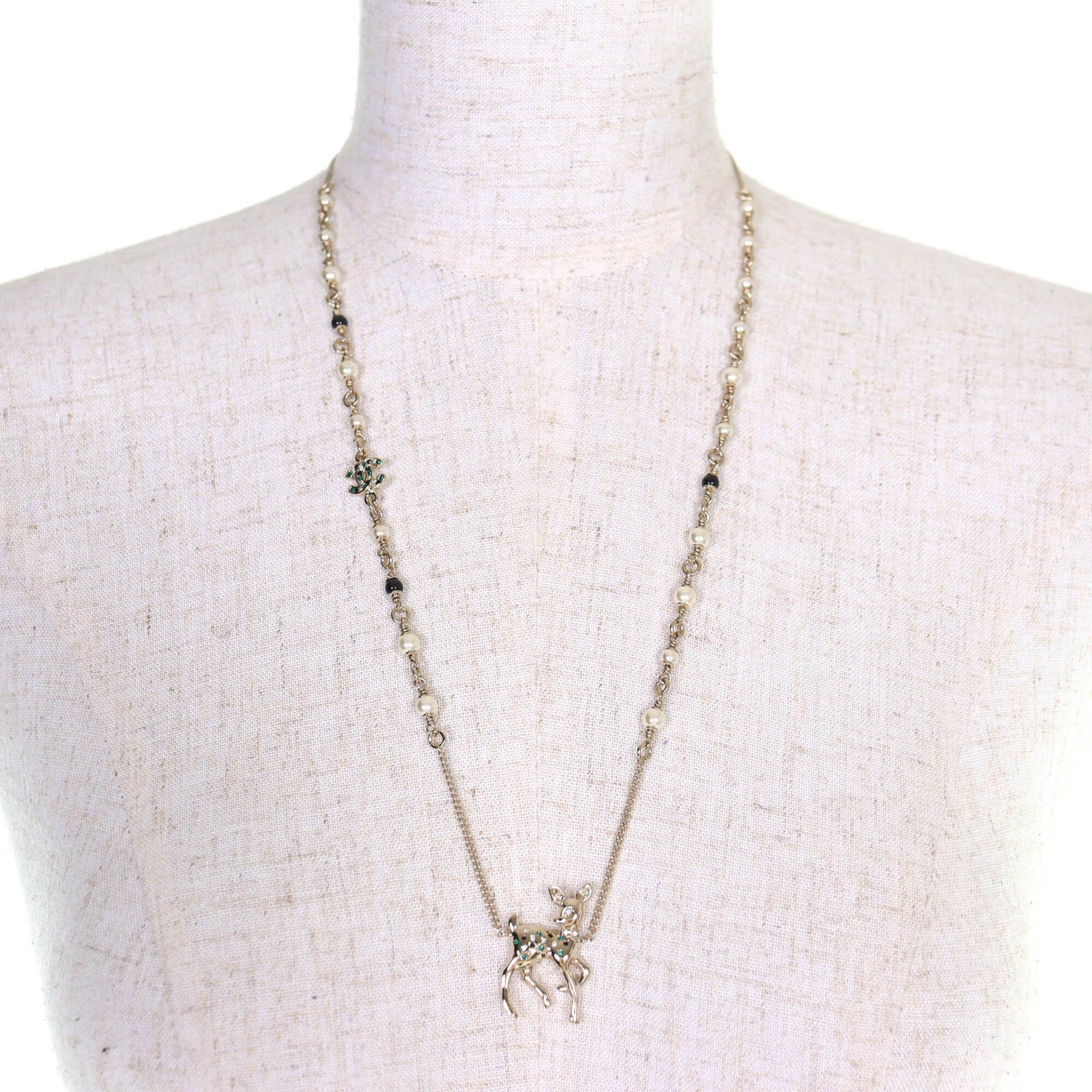Chanel CHANEL Bambi Coco Mark Rhinestone Faux Pearl Necklace, 2026 Model, Gold, Comes with Box and Case, Made in Italy, Women's. Size ONE SIZE - 3 Thumbnail