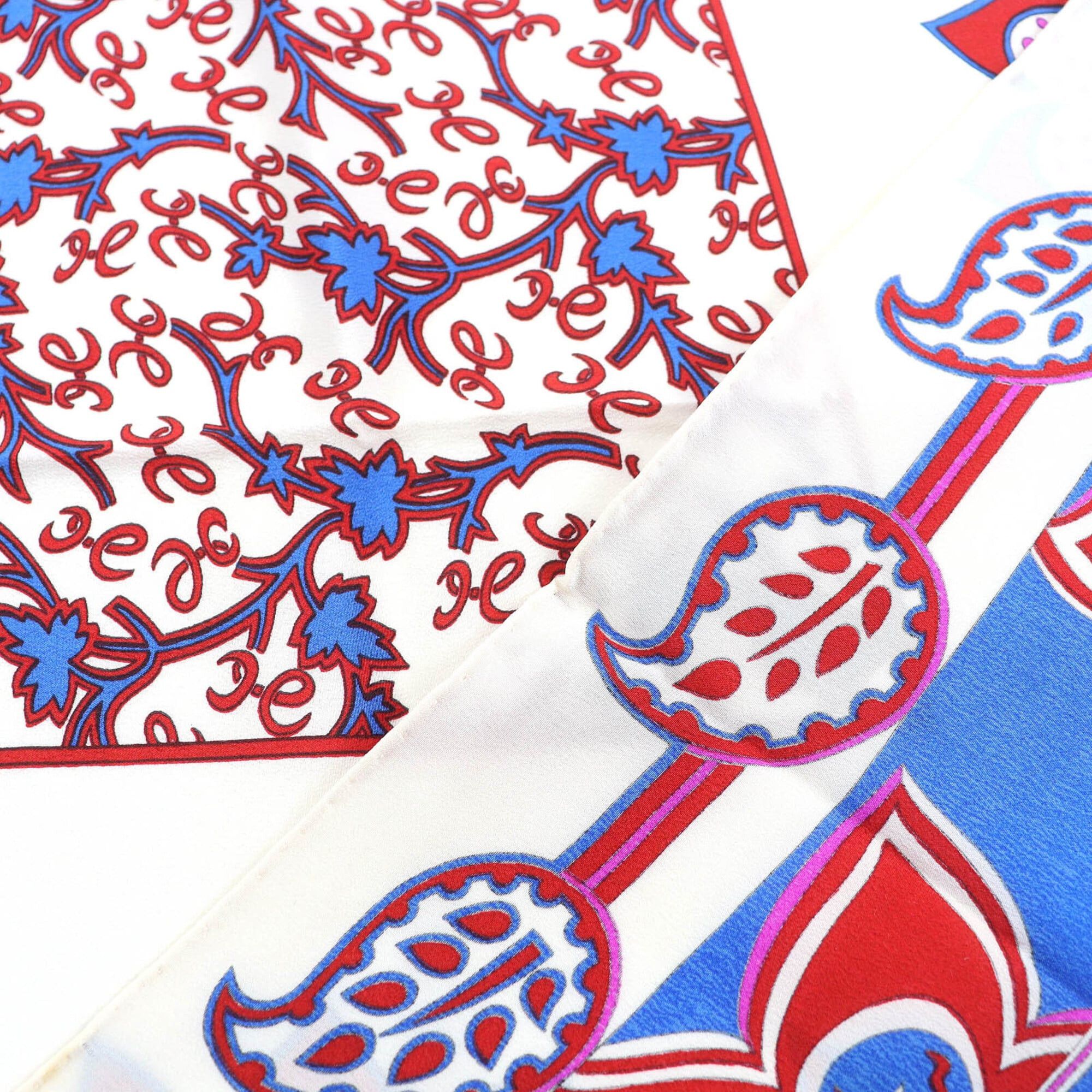 Hermes HERMES 100% Silk Paisley Pattern Stole/Shawl/Scarf in Ivory, Red, and Blue. Comes with original box. Made France. Women's. Size ONE SIZE - 3 Thumbnail