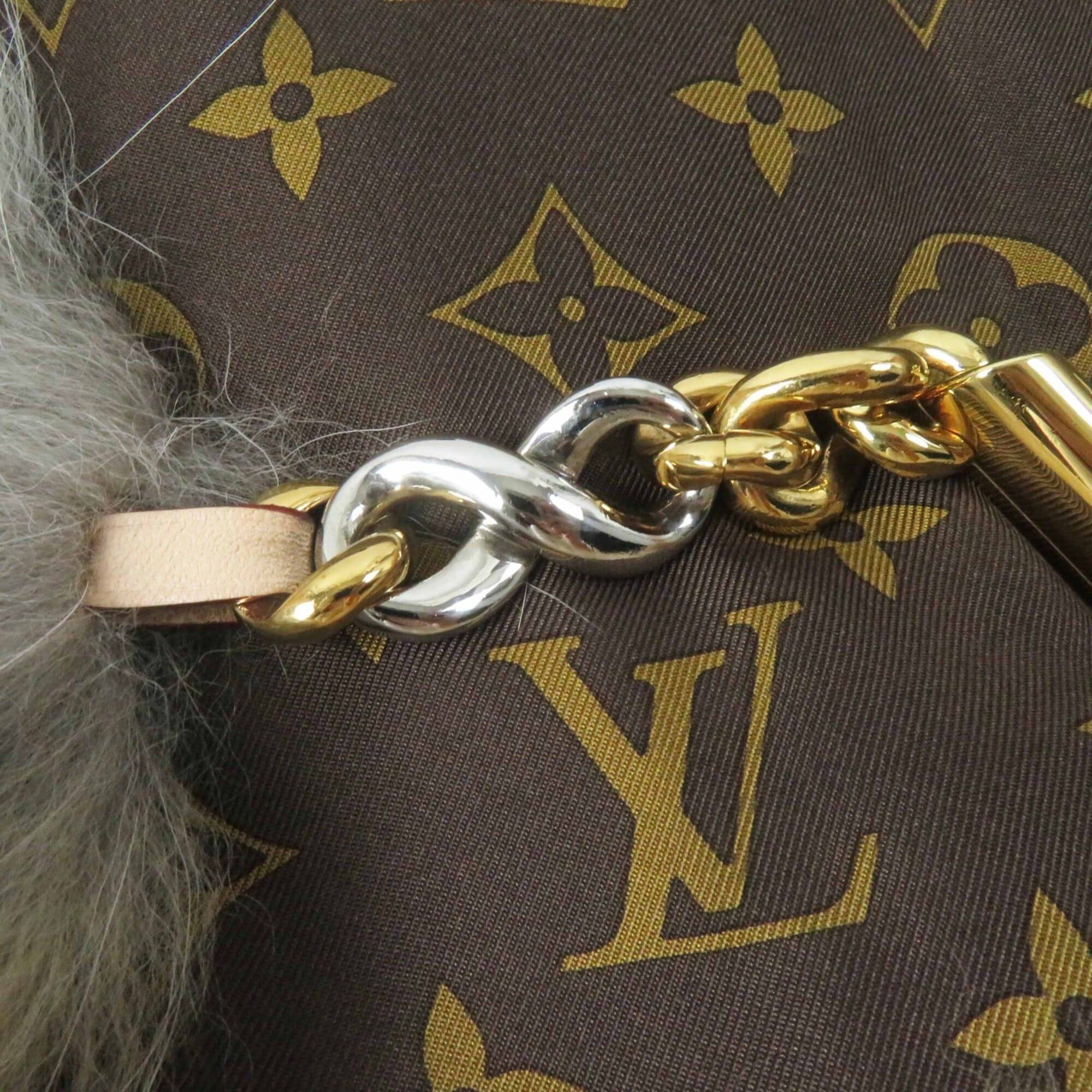 Louis Vuitton LOUIS VUITTON M78705 Fox Leather Tippet Shawl with Silk Lining, V-Logo Hardware, Monogram Brown, Gold, Silver Made in Italy, Authentic, Women's Size ONE SIZE - 8 Thumbnail