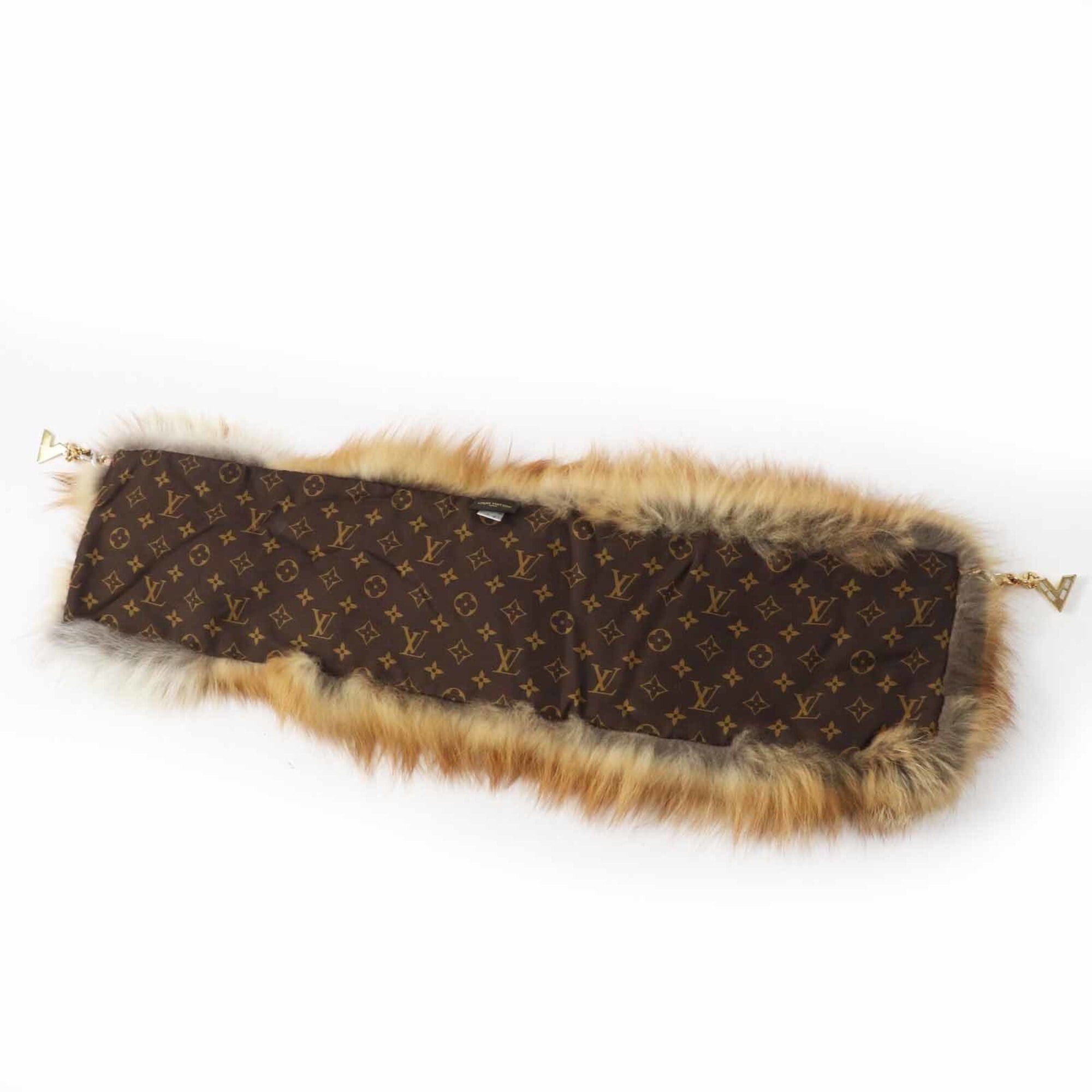 Louis Vuitton LOUIS VUITTON M78705 Fox Leather Tippet Shawl with Silk Lining, V-Logo Hardware, Monogram Brown, Gold, Silver Made in Italy, Authentic, Women's Size ONE SIZE - 5 Thumbnail