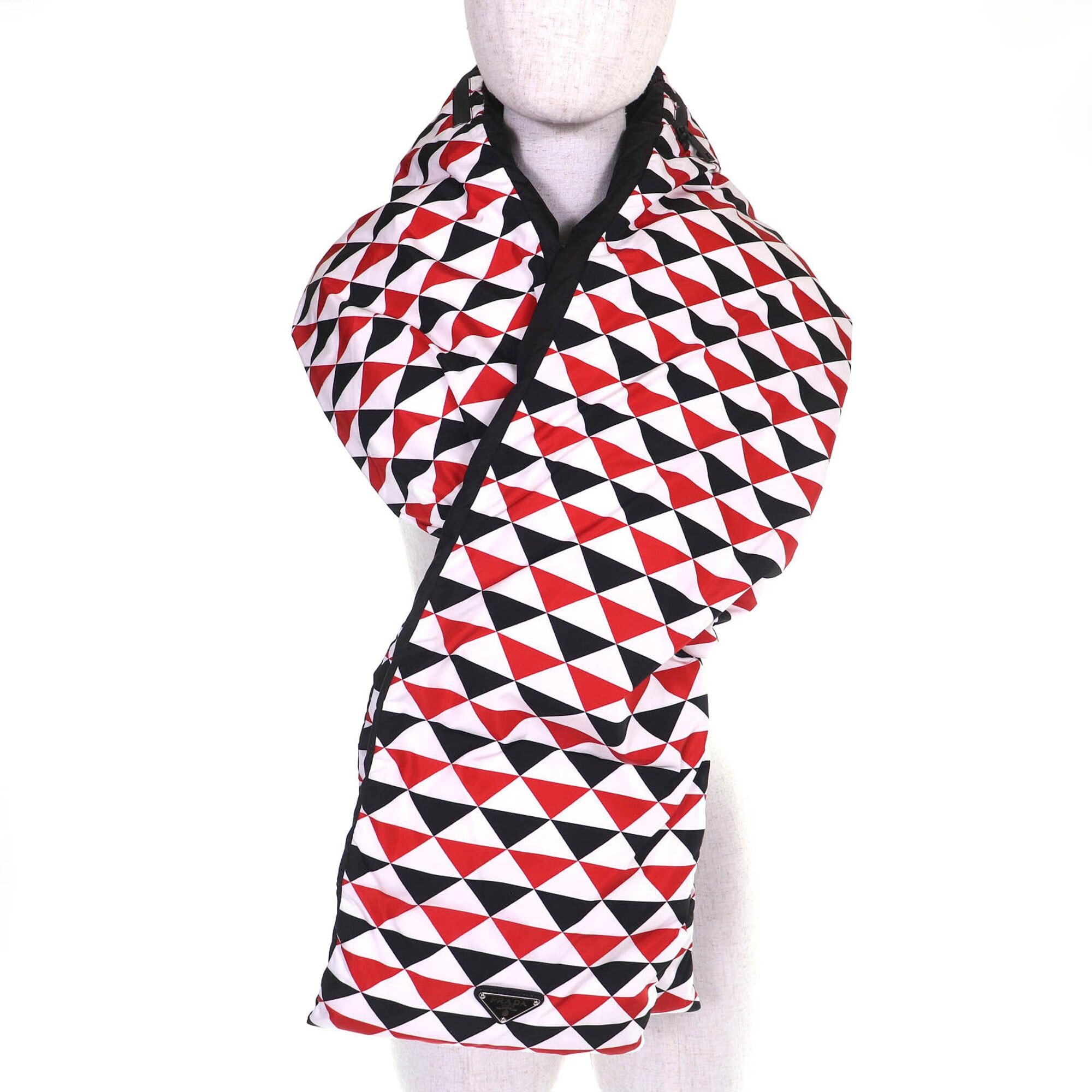 Prada PRADA 2FS028 Triangle Logo Hooded All-Over Print RE-NYLON Down Scarf, Red, Black, White, 220 x 1800mm, Authentic, Women's. Size ONE SIZE - 2 Thumbnail