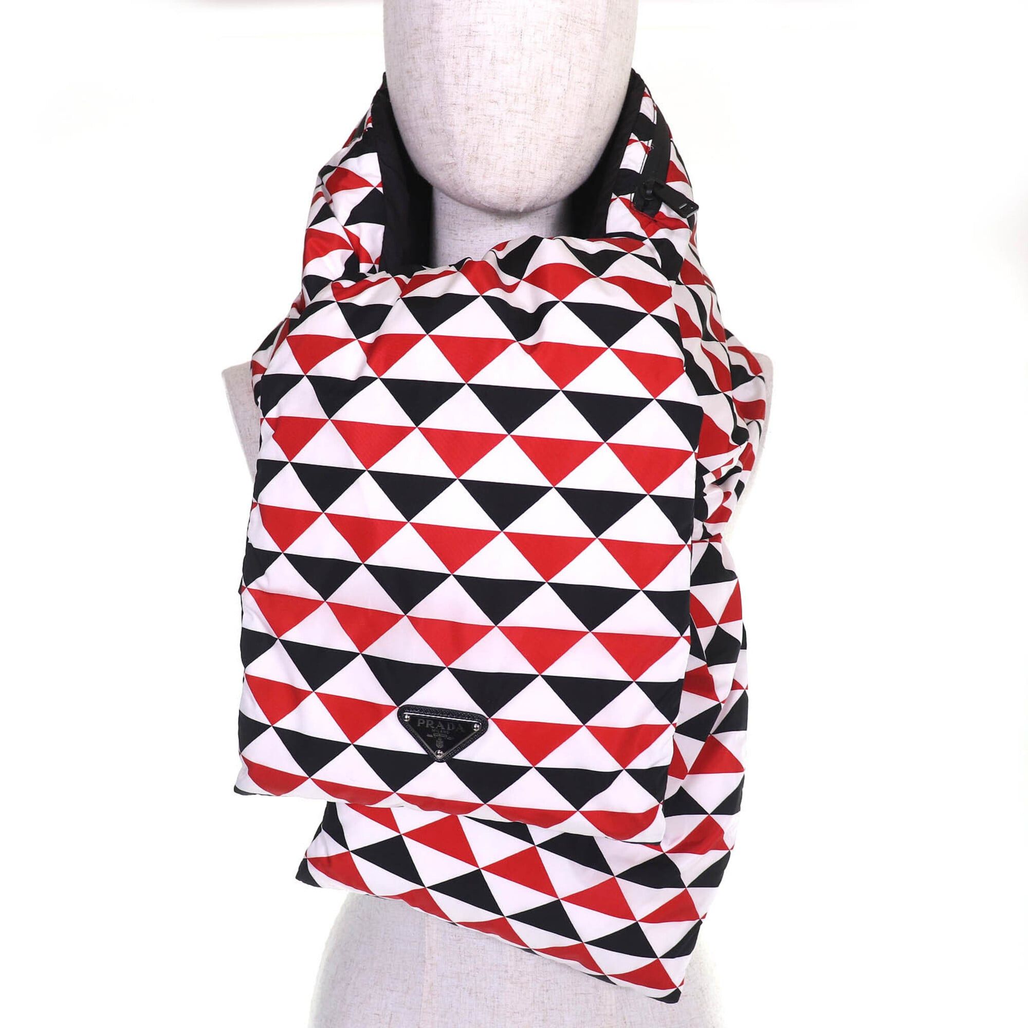 Prada PRADA 2FS028 Triangle Logo Hooded All-Over Print RE-NYLON Down Scarf, Red, Black, White, 220 x 1800mm, Authentic, Women's. Size ONE SIZE - 3 Thumbnail