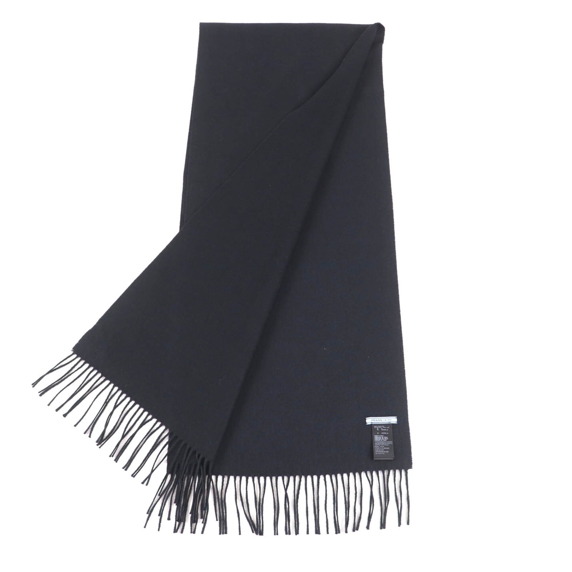 Prada PRADA (Prada) 2023 model 1FS047 Silk Cashmere Blend Fringe Scarf with Triangle Logo Plate, Black, 1700 x 350mm, Box, Made in Italy, Authentic, Men's/Women's. Size ONE SIZE - 3 Thumbnail