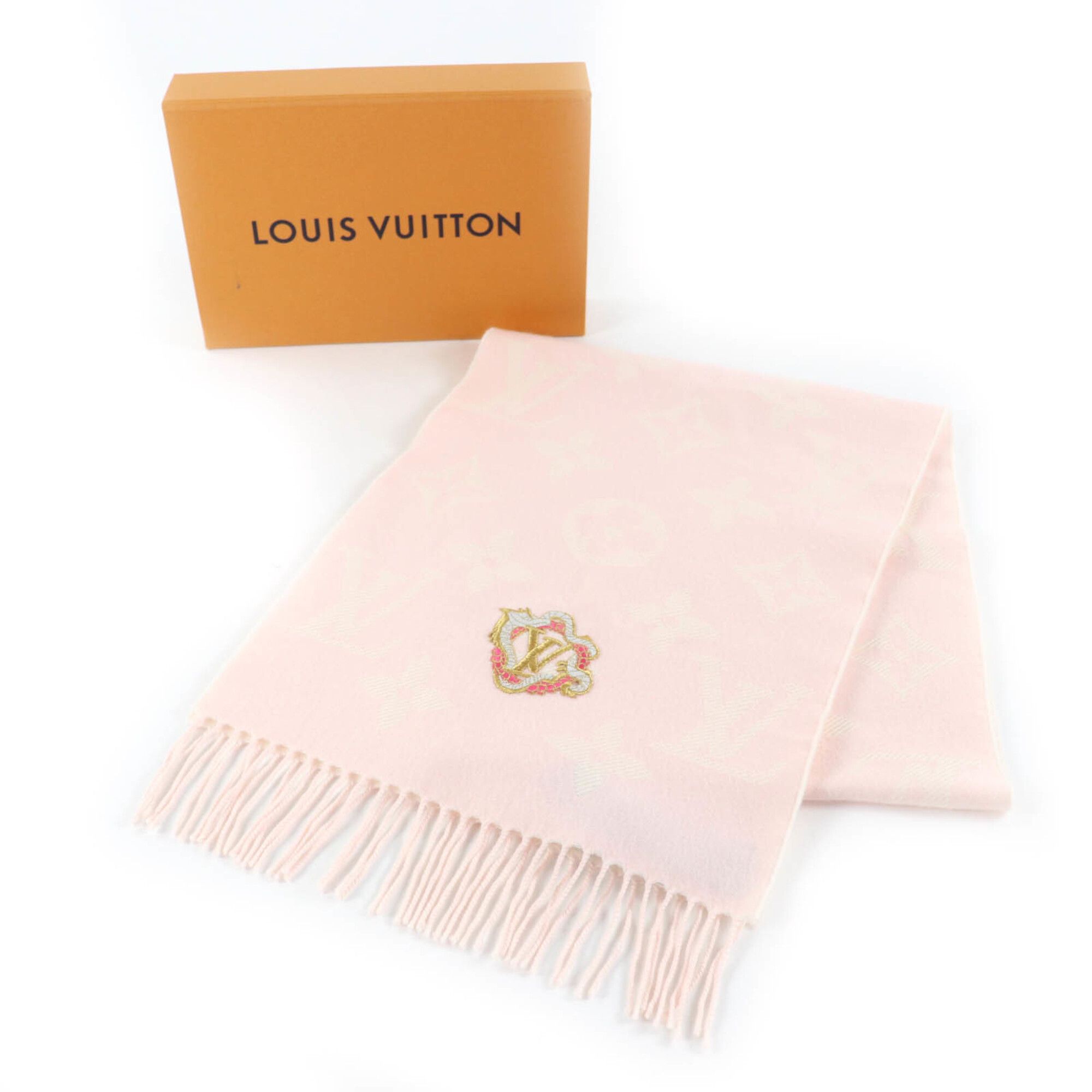 Louis Vuitton LOUIS VUITTON (Louis Vuitton) 2023 model M79522 100% Wool LV Essential Precious Dragon Fringe Scarf Pink Off-White 170cm x 34cm Comes with Box Made in Italy Authentic Women's Size ONE SIZE - 2 Thumbnail