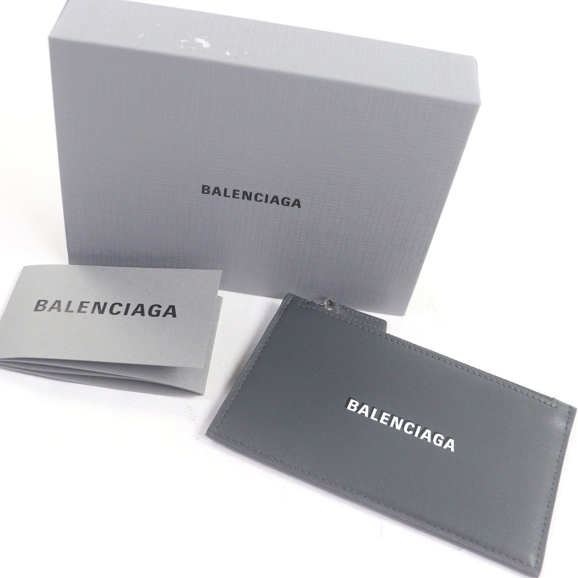 Balenciaga BALENCIAGA 594311 Logo Leather Zip Fragment Case Business Card Holder/Card Gray with Box Men's Size ONE SIZE - 2 Thumbnail