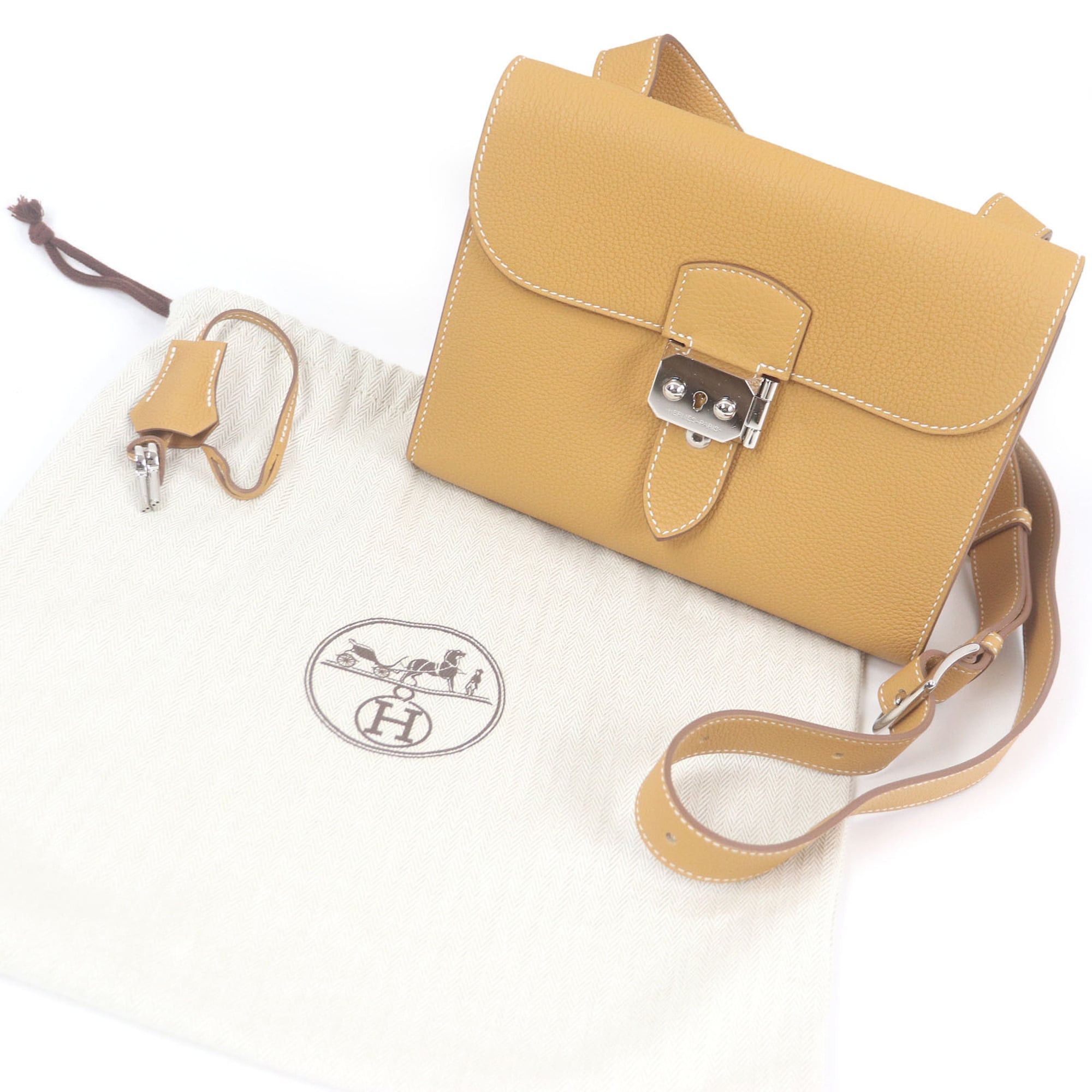 Hermes HERMES Sac à Dépêches 21 Togo Leather Shoulder Bag, Natural Sable, W Stamp, with Dust Made in France, Men's Size ONE SIZE - 2 Thumbnail