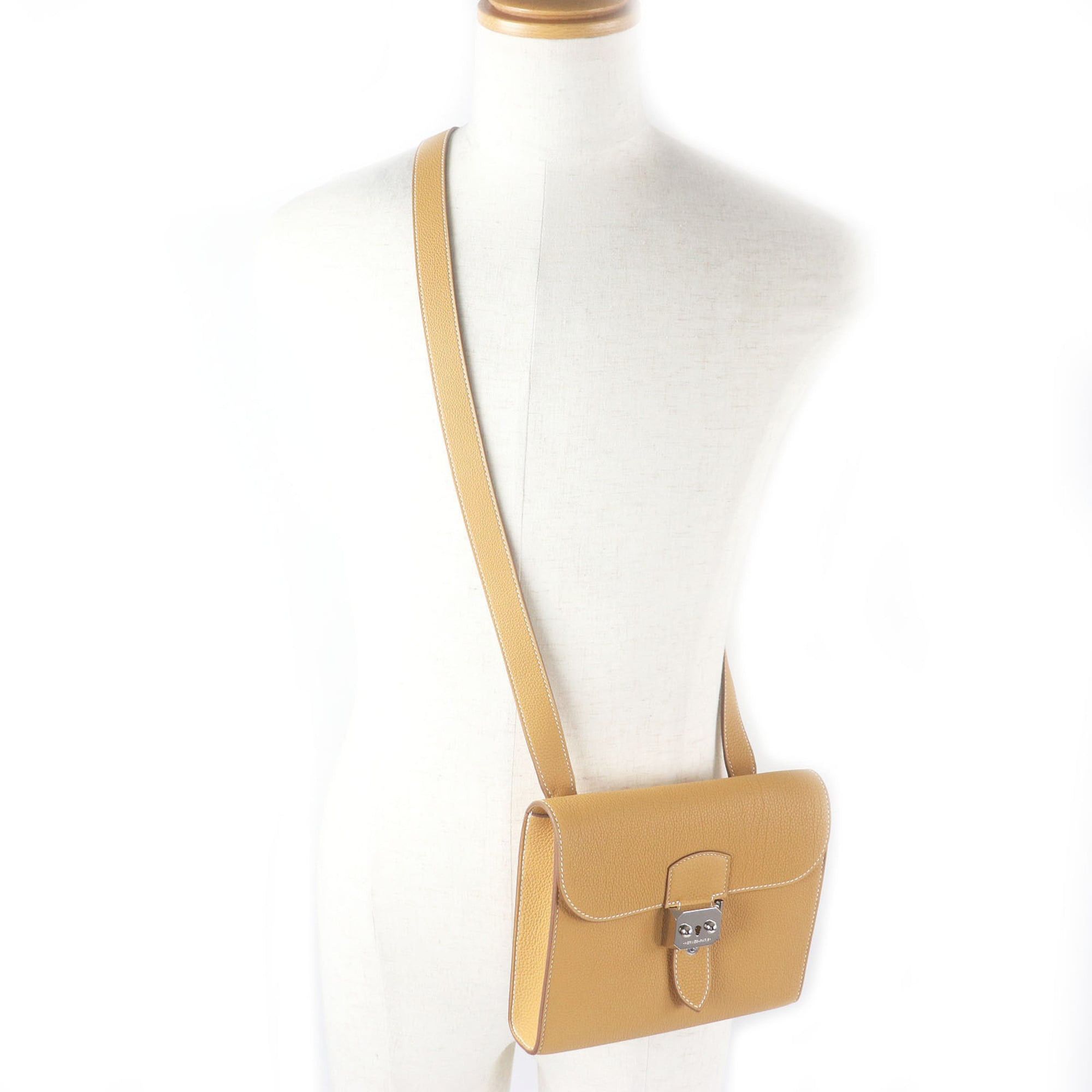 Hermes HERMES Sac à Dépêches 21 Togo Leather Shoulder Bag, Natural Sable, W Stamp, with Dust Made in France, Men's Size ONE SIZE - 3 Thumbnail