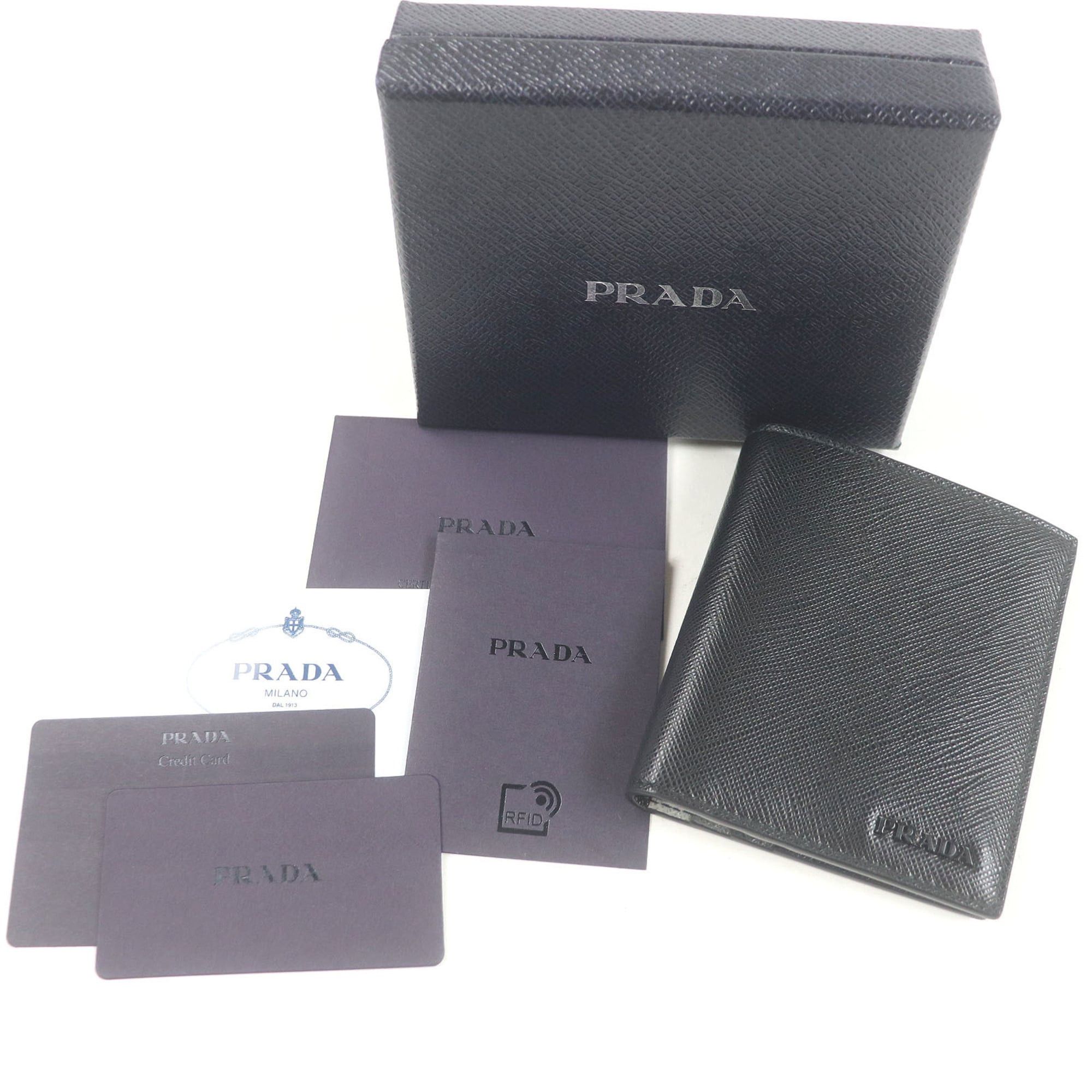Prada PRADA 2MO004 Logo Plate Saffiano Martini Leather Bi-fold Business Card Holder/Card Case/Billfold Nero Italian Made Men's Size ONE SIZE - 2 Thumbnail