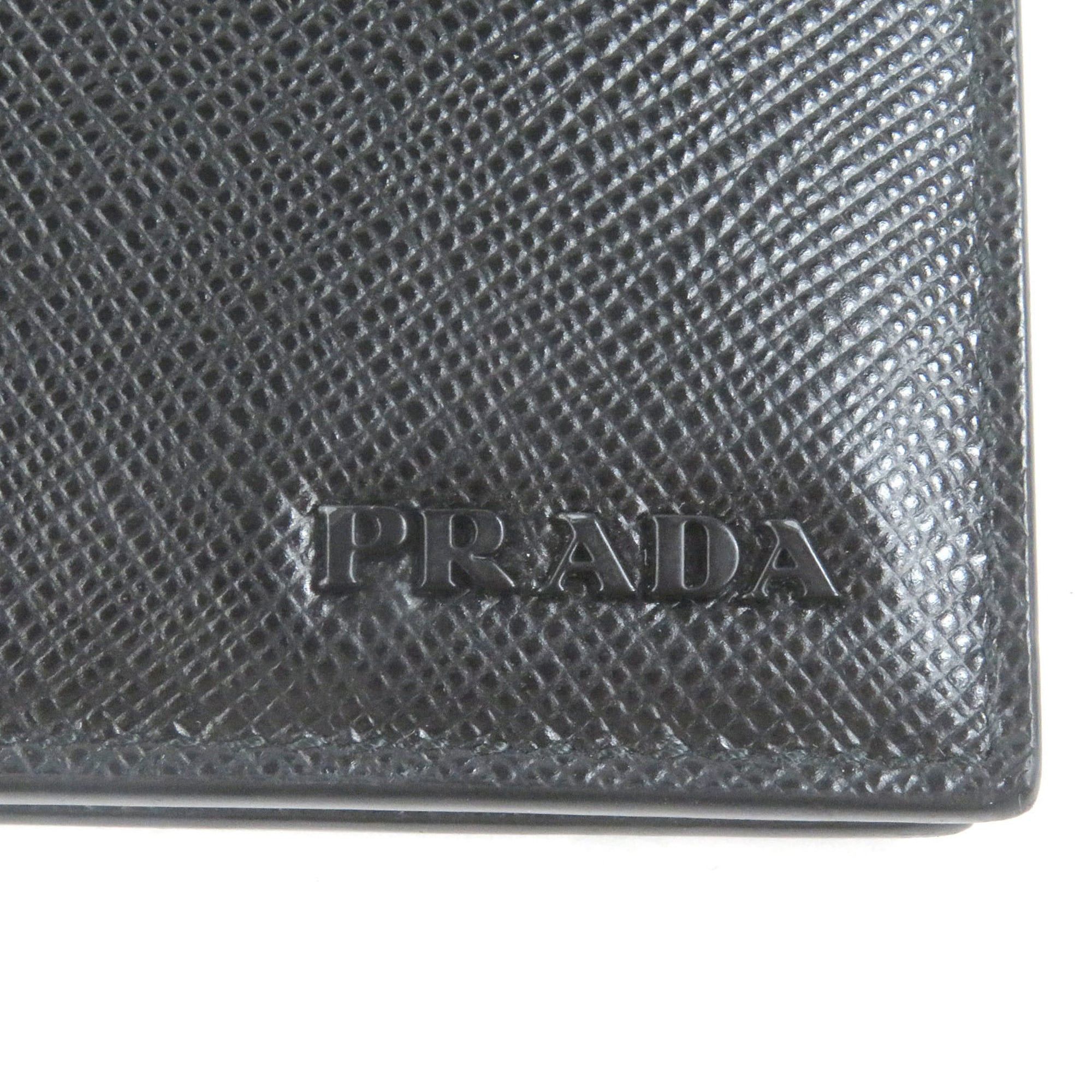 Prada PRADA 2MO004 Logo Plate Saffiano Martini Leather Bi-fold Business Card Holder/Card Case/Billfold Nero Italian Made Men's Size ONE SIZE - 8 Thumbnail
