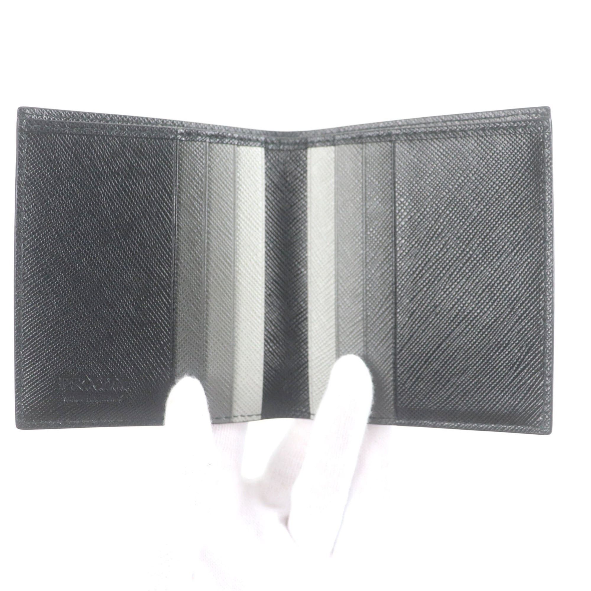 Prada PRADA 2MO004 Logo Plate Saffiano Martini Leather Bi-fold Business Card Holder/Card Case/Billfold Nero Italian Made Men's Size ONE SIZE - 6 Thumbnail