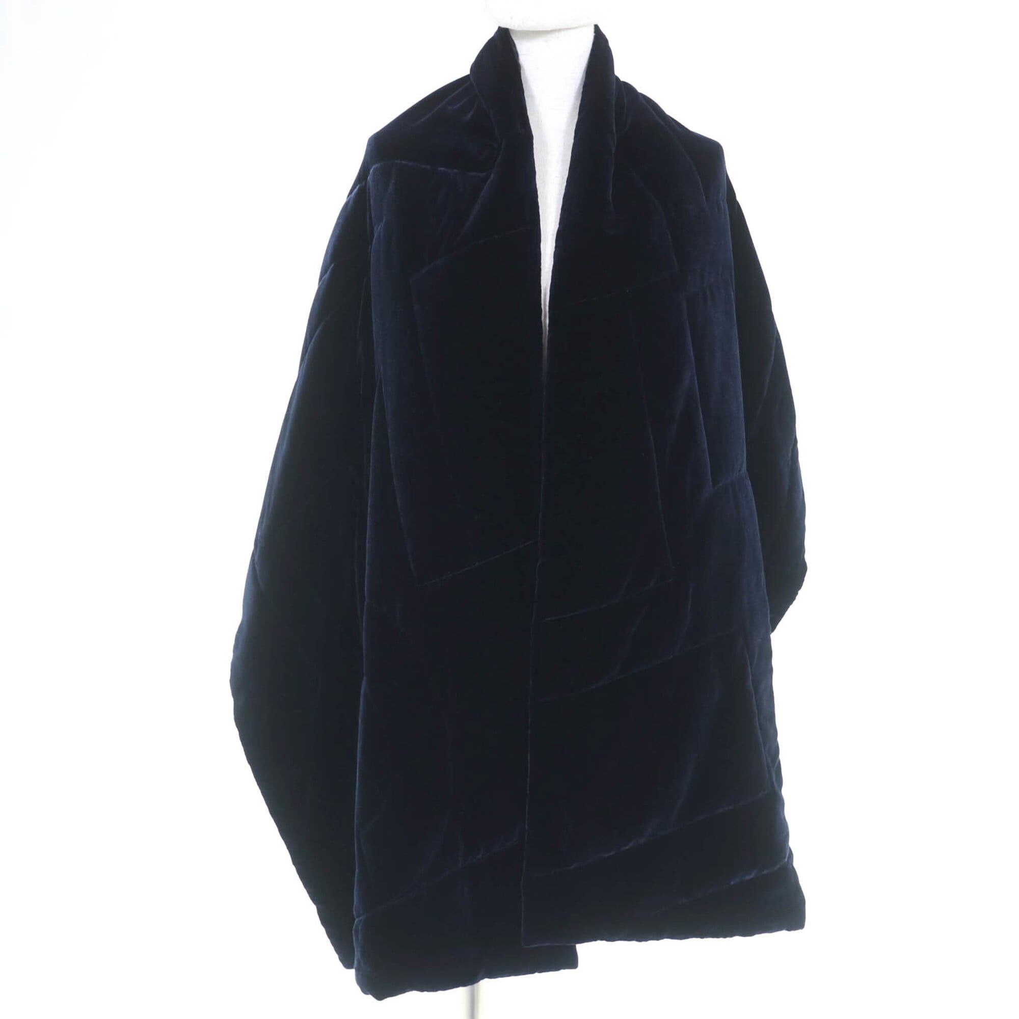 Hermes HERMES 100% Silk Logo Quilted Padded Large Shawl Scarf, Navy, Made in France, Women's Size ONE SIZE - 4 Thumbnail