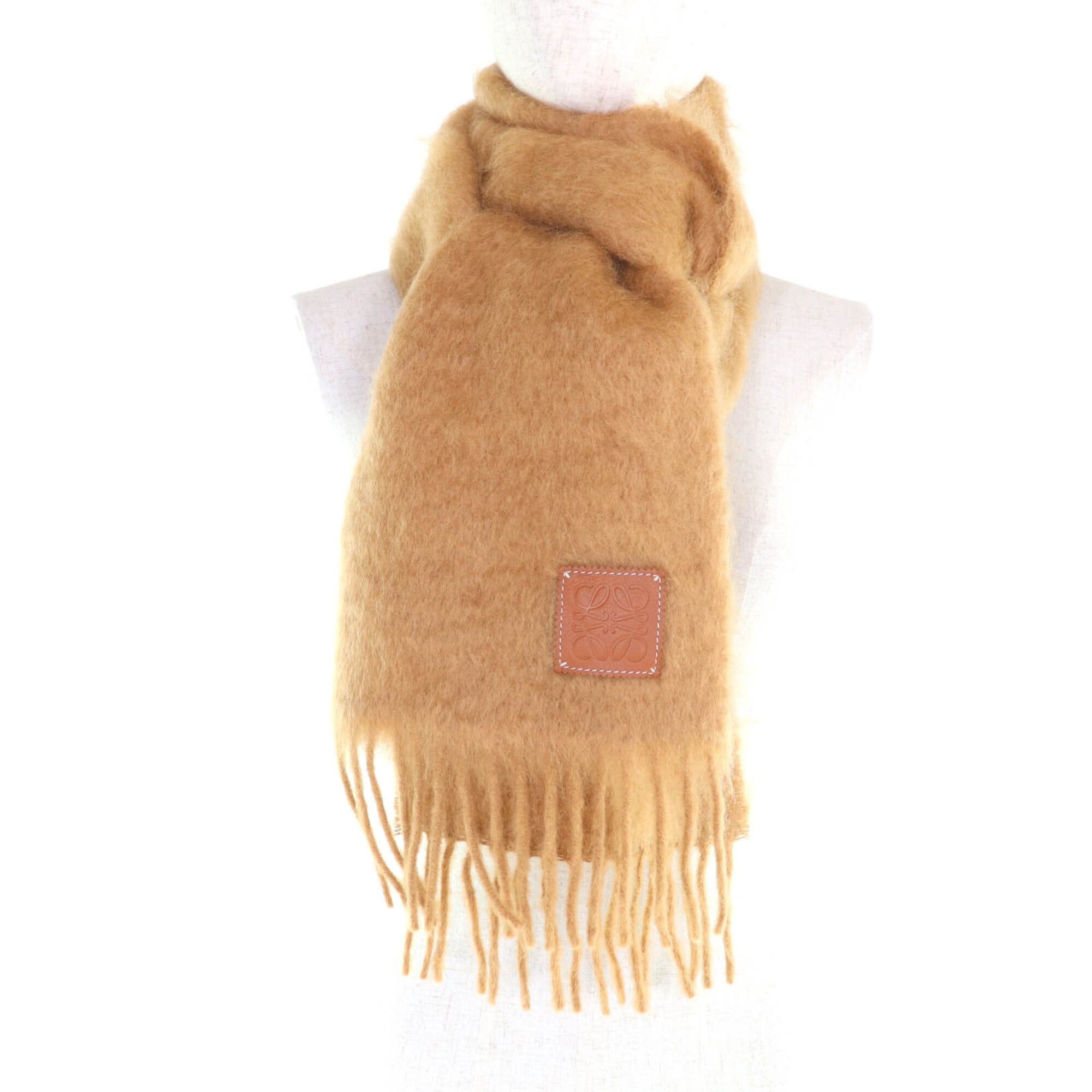 Loewe LOEWE 28003861 Mohair and Wool Blend Scarf with Anagram Leather Patch, Fringe, Brown, Made in Spain, Authentic, Women's Size ONE SIZE - 3 Thumbnail