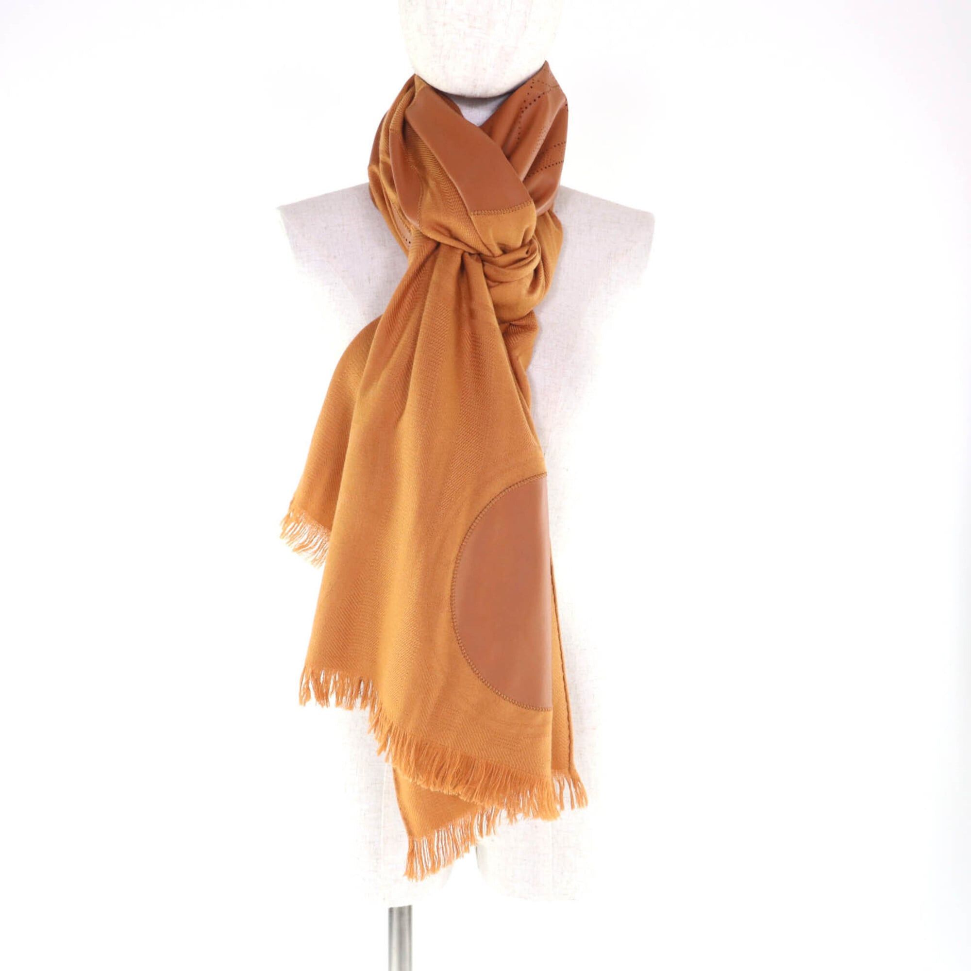 Hermes HERMES New Libris Cashmere Silk Blend Lambskin Fringe Large Stole/Scarf Brown Made in Germany Authentic Women's Size ONE SIZE - 6 Thumbnail