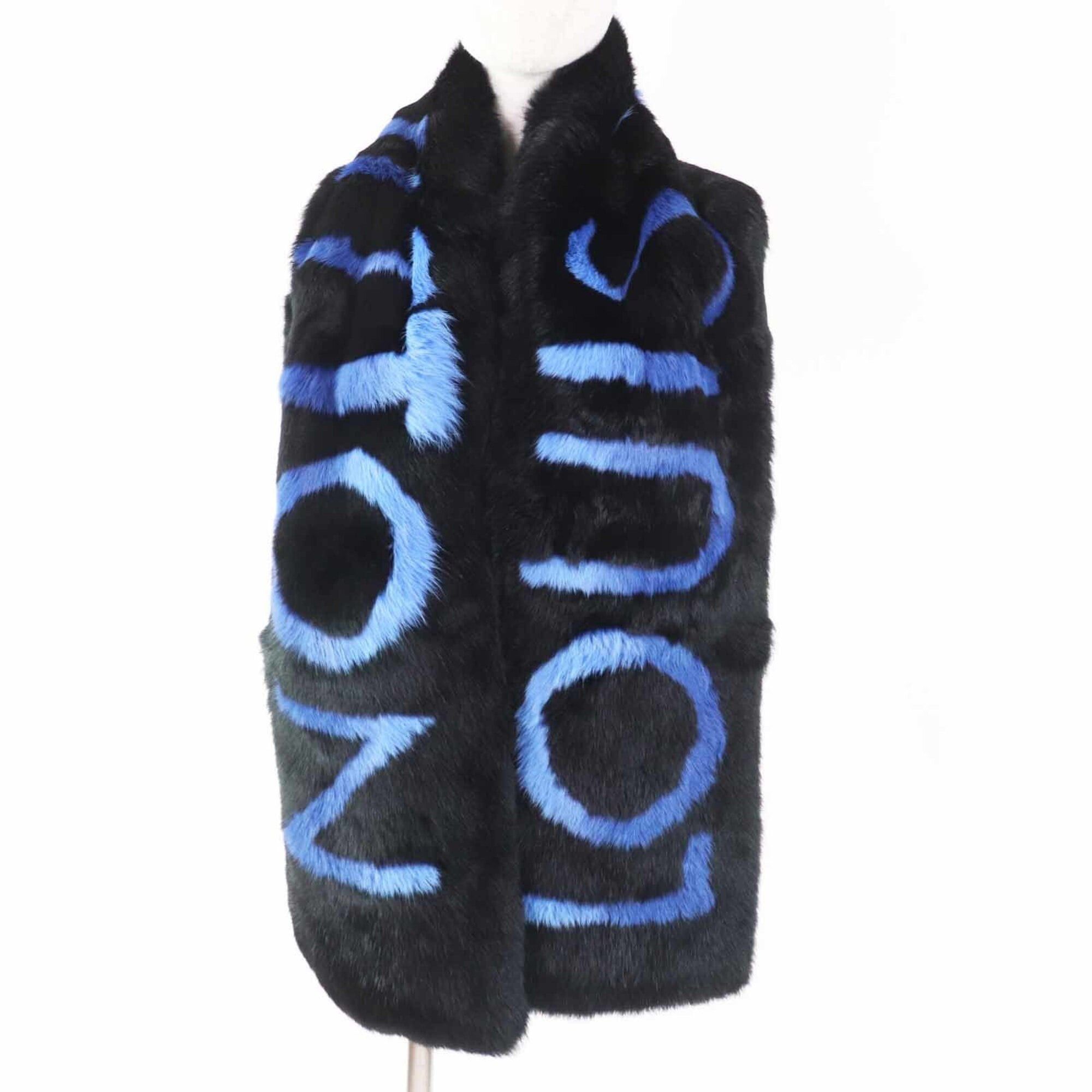 Louis Vuitton LOUIS VUITTON M70928 Echarpe LV Neon Rabbit Fur Scarf, Cashmere Blend Lining, Black/Blue, Made in Italy, Authentic, Women's Size ONE SIZE - 6 Thumbnail