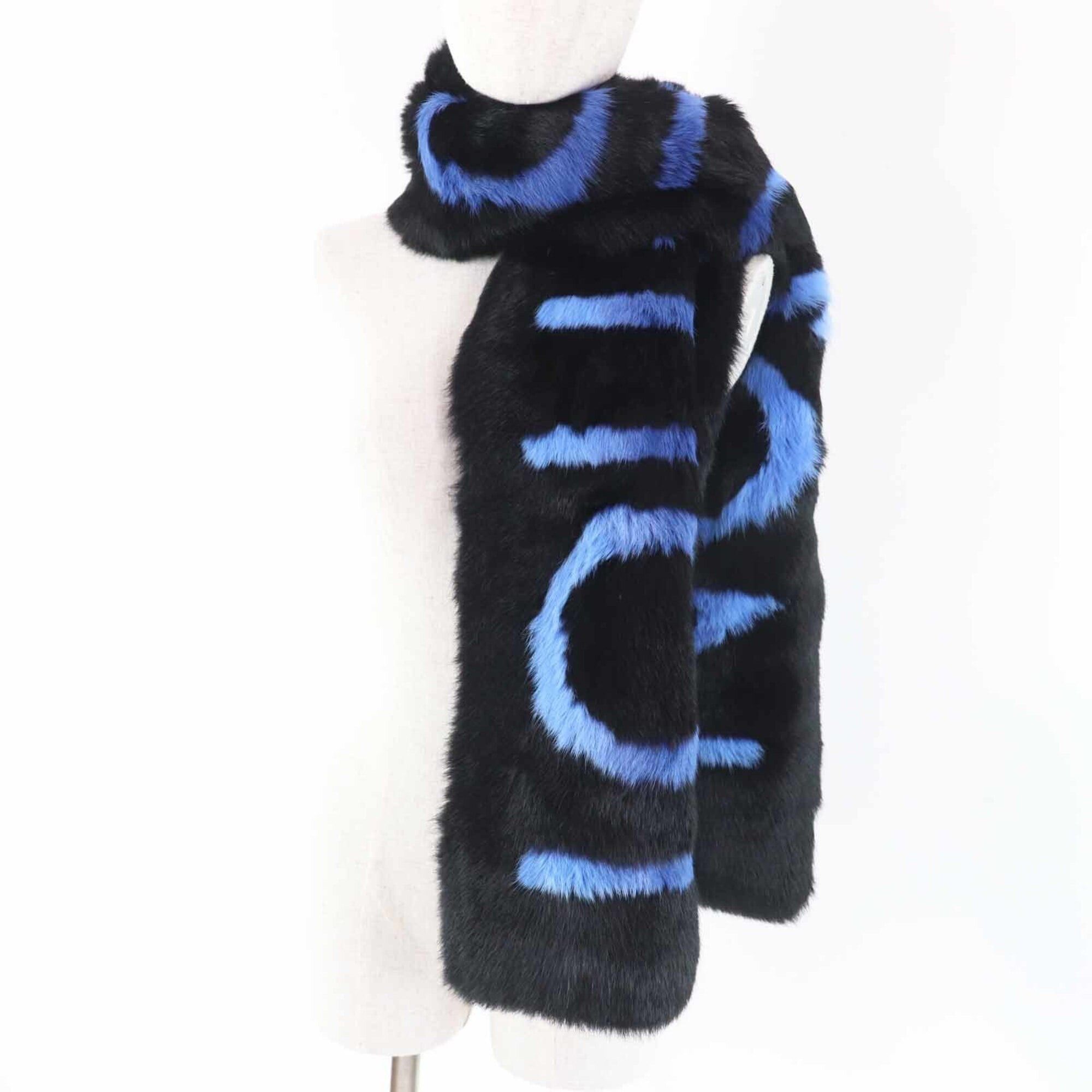 Louis Vuitton LOUIS VUITTON M70928 Echarpe LV Neon Rabbit Fur Scarf, Cashmere Blend Lining, Black/Blue, Made in Italy, Authentic, Women's Size ONE SIZE - 5 Thumbnail