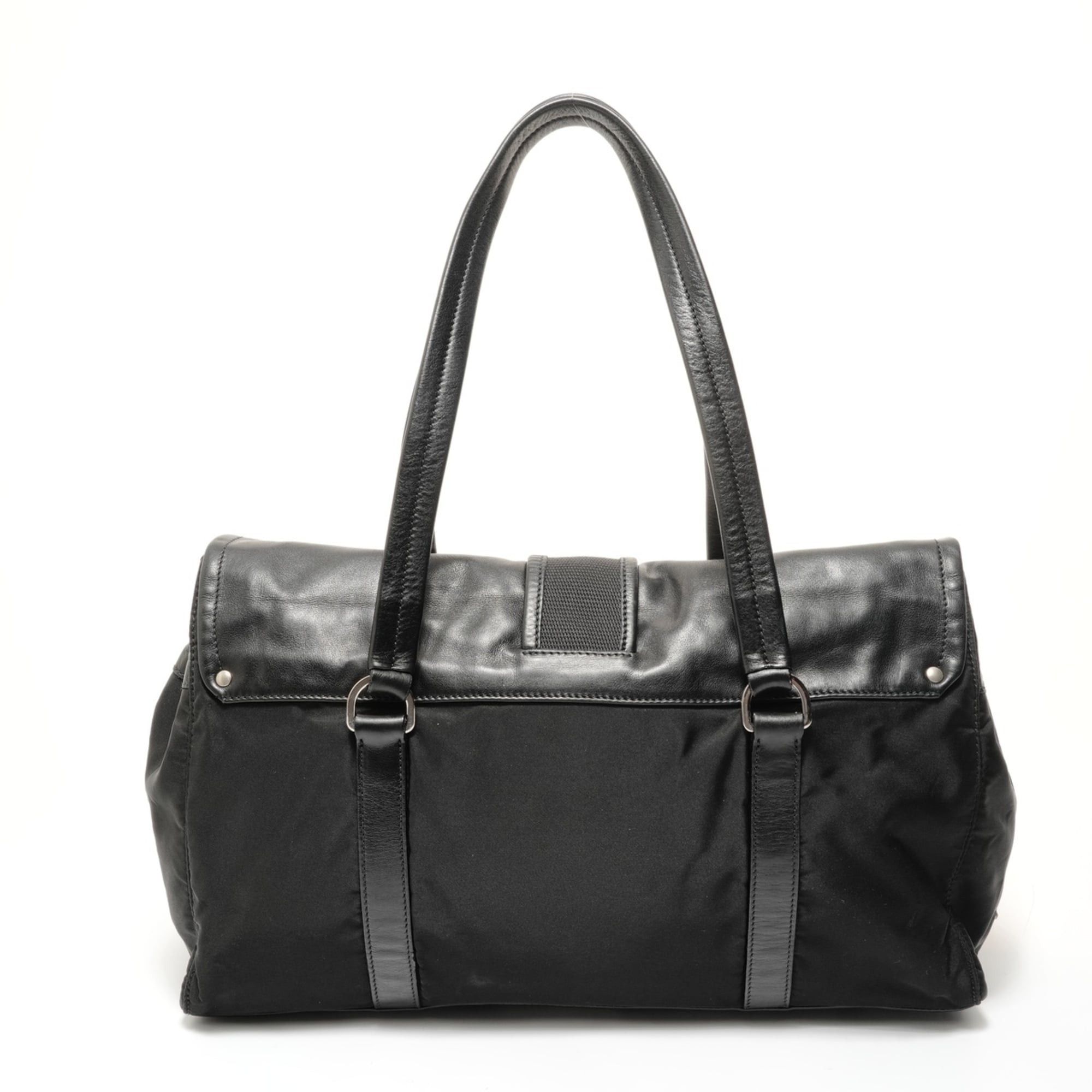Prada Prada Nylon Leather Triangle Logo Buckle Shoulder Bag, Black Size ONE SIZE - 2 Thumbnail