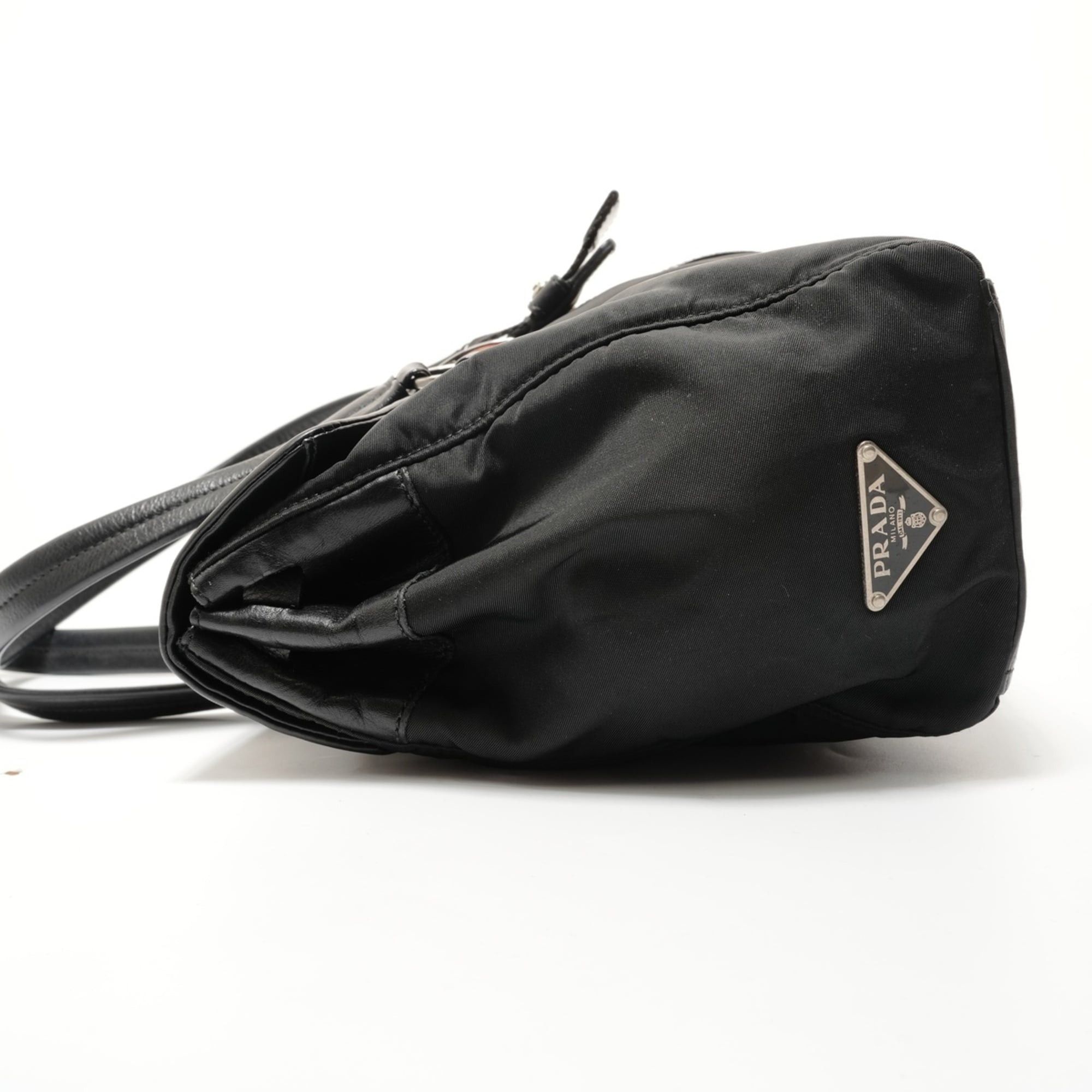 Prada Prada Nylon Leather Triangle Logo Buckle Shoulder Bag, Black Size ONE SIZE - 3 Thumbnail
