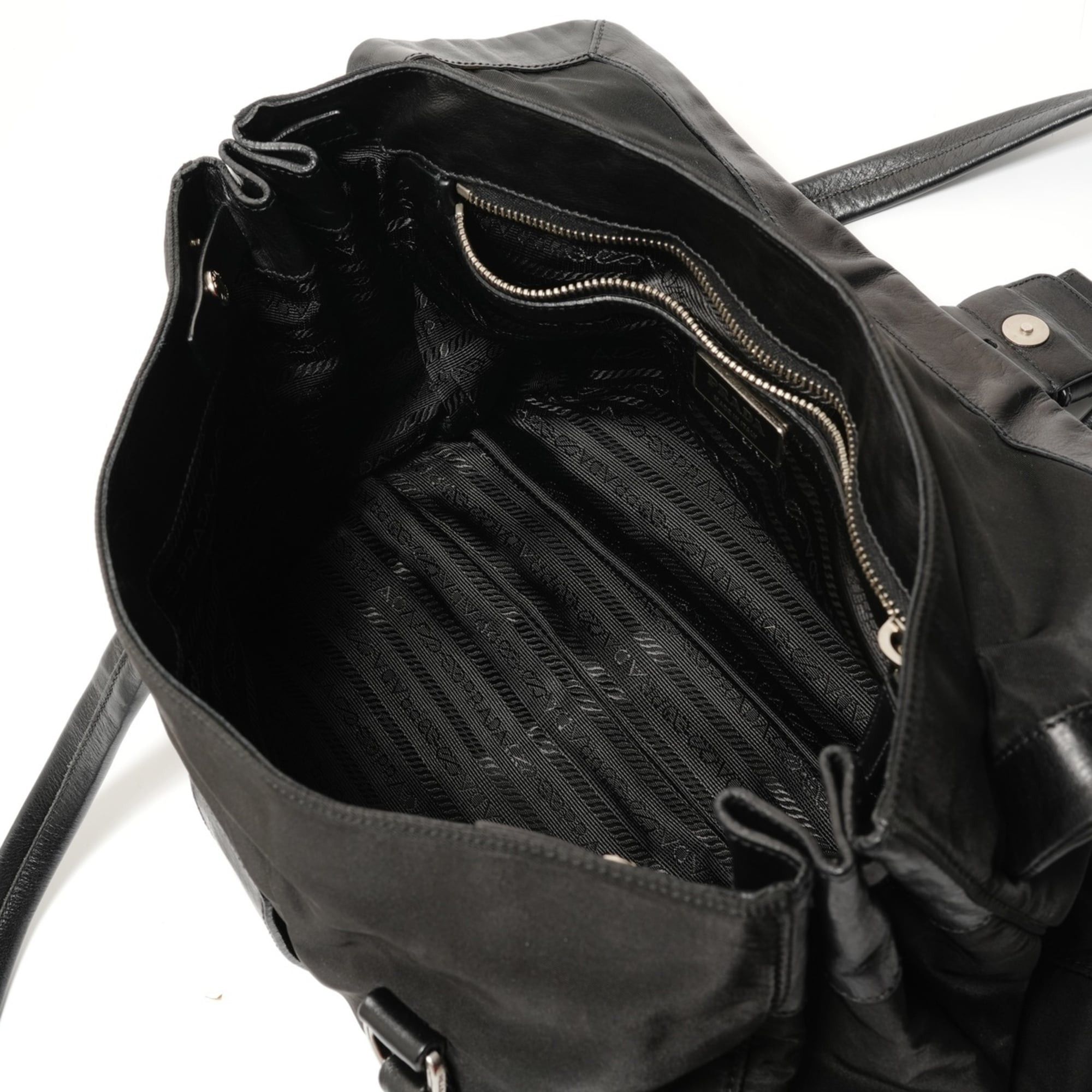 Prada Prada Nylon Leather Triangle Logo Buckle Shoulder Bag, Black Size ONE SIZE - 11 Thumbnail