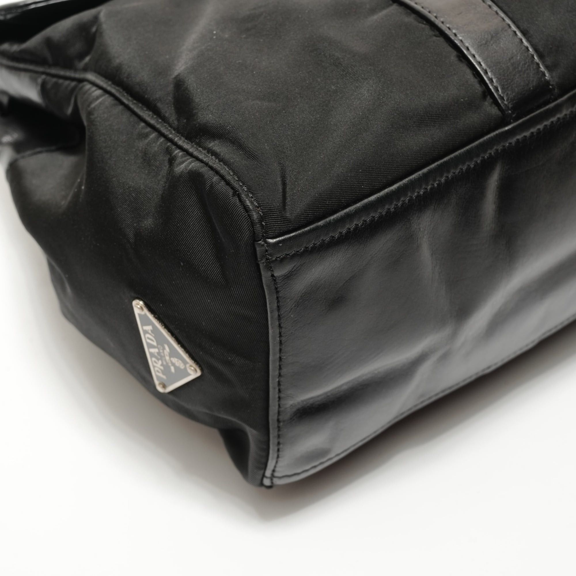 Prada Prada Nylon Leather Triangle Logo Buckle Shoulder Bag, Black Size ONE SIZE - 5 Thumbnail