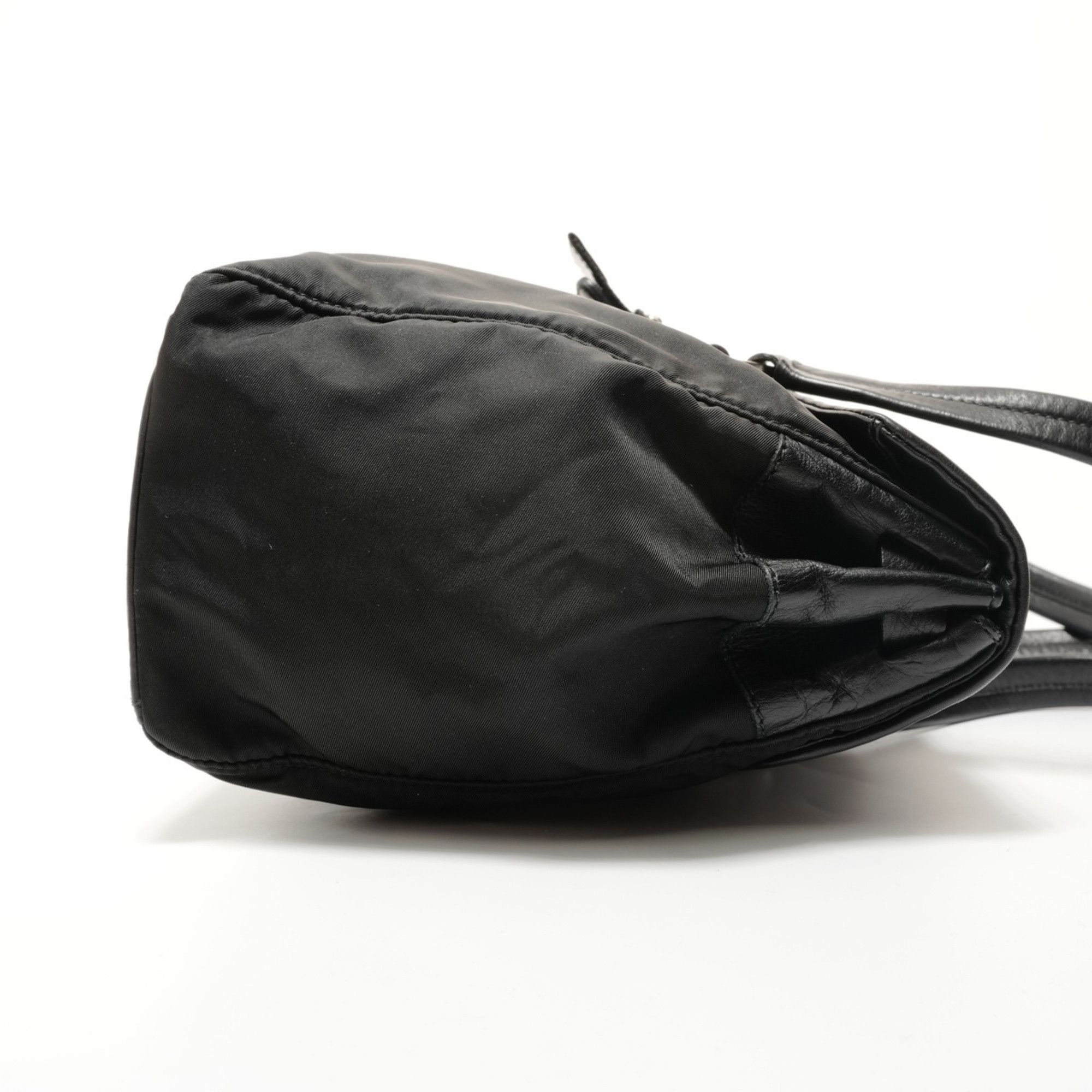 Prada Prada Nylon Leather Triangle Logo Buckle Shoulder Bag, Black Size ONE SIZE - 4 Thumbnail