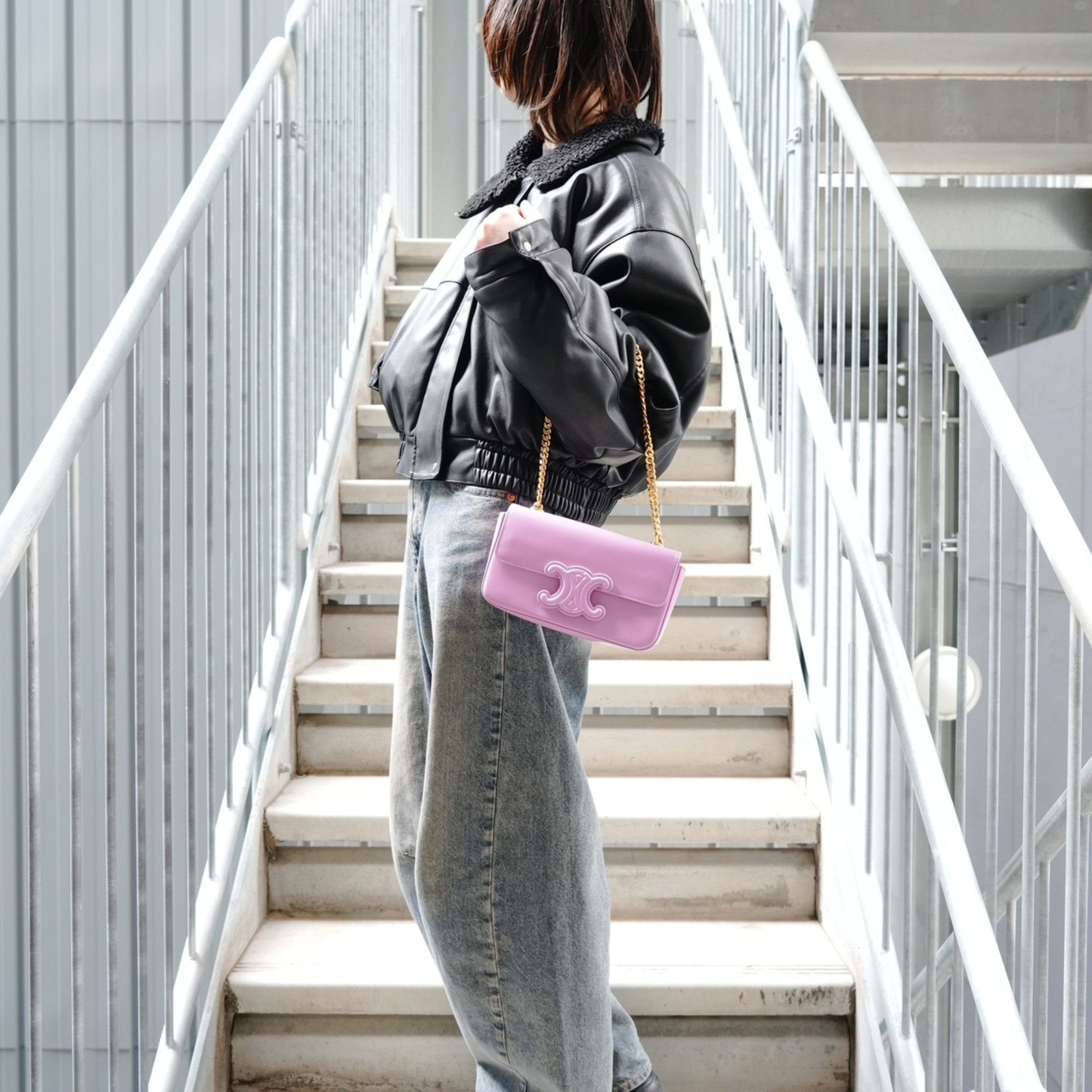 Celine Celine Triomphe Chain Shoulder Bag, Shiny Calfskin, Pink Size ONE SIZE - 13 Thumbnail