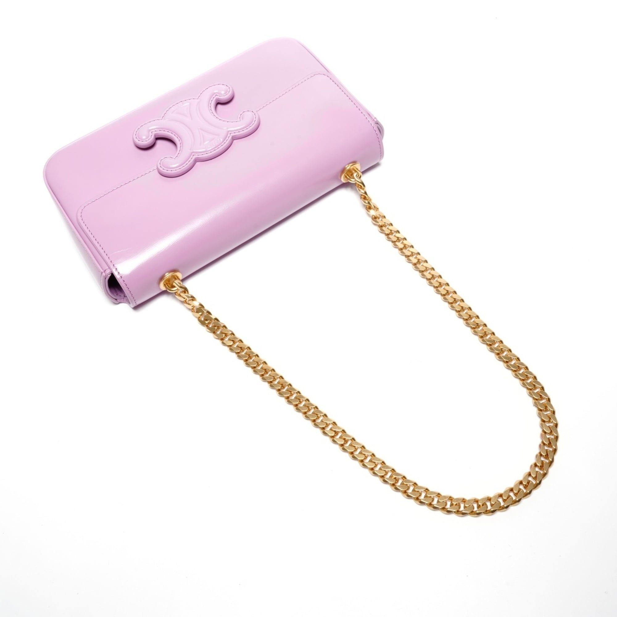 Celine Celine Triomphe Chain Shoulder Bag, Shiny Calfskin, Pink Size ONE SIZE - 8 Thumbnail
