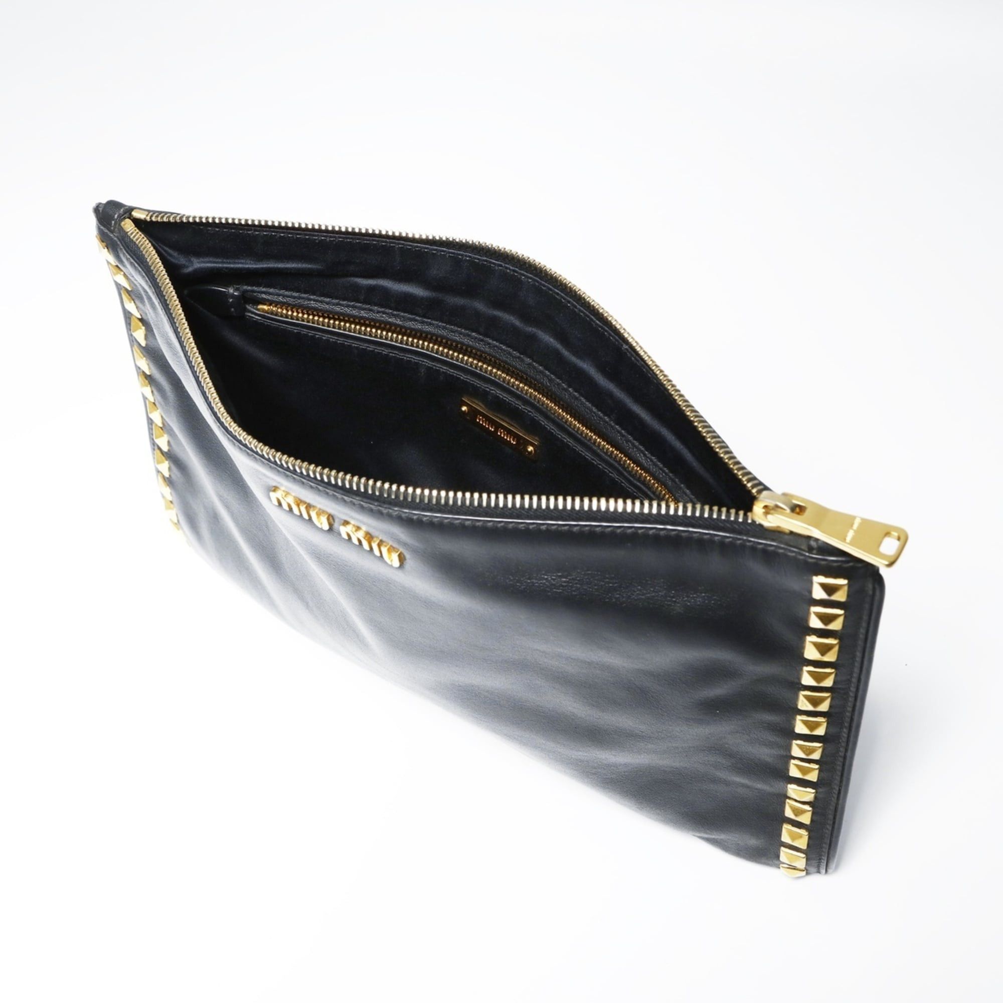 Miu Miu Miu Miu Miu Studded Leather Clutch Bag, Black Size ONE SIZE - 12 Thumbnail