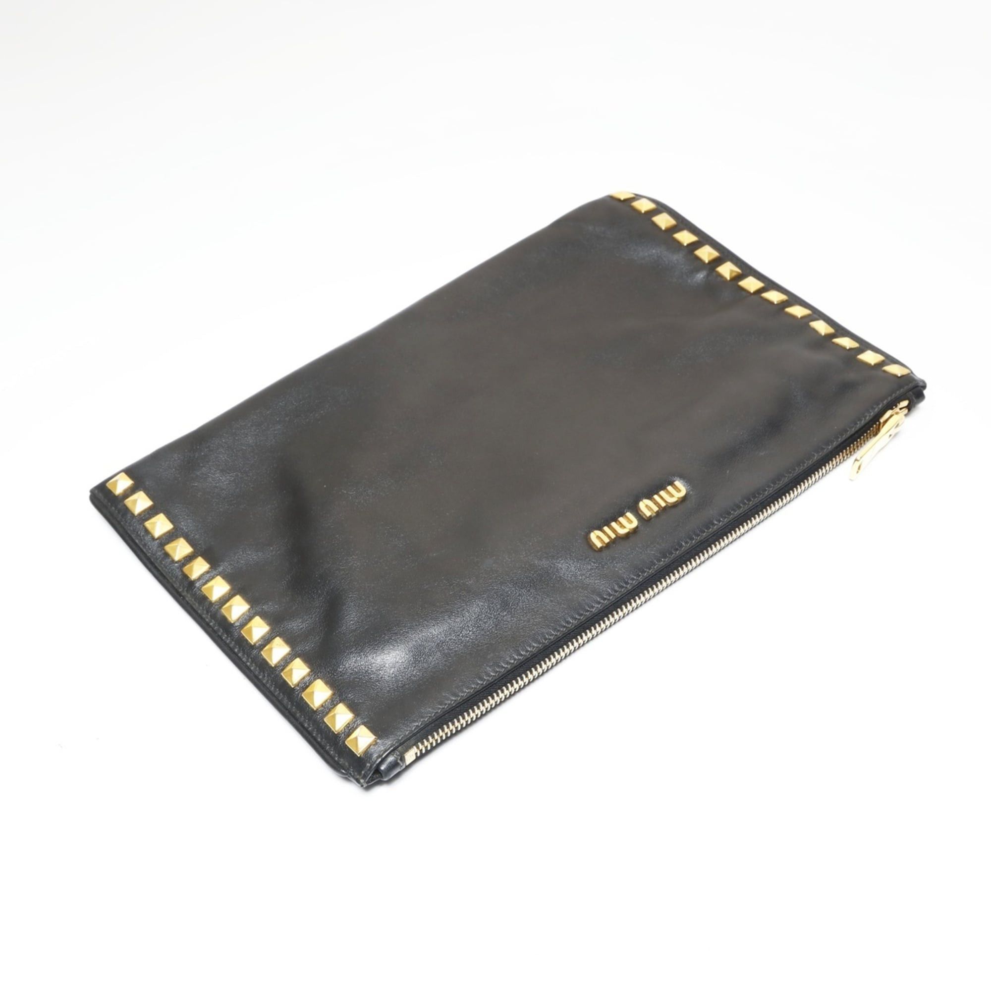 Miu Miu Miu Miu Miu Studded Leather Clutch Bag, Black Size ONE SIZE - 9 Thumbnail