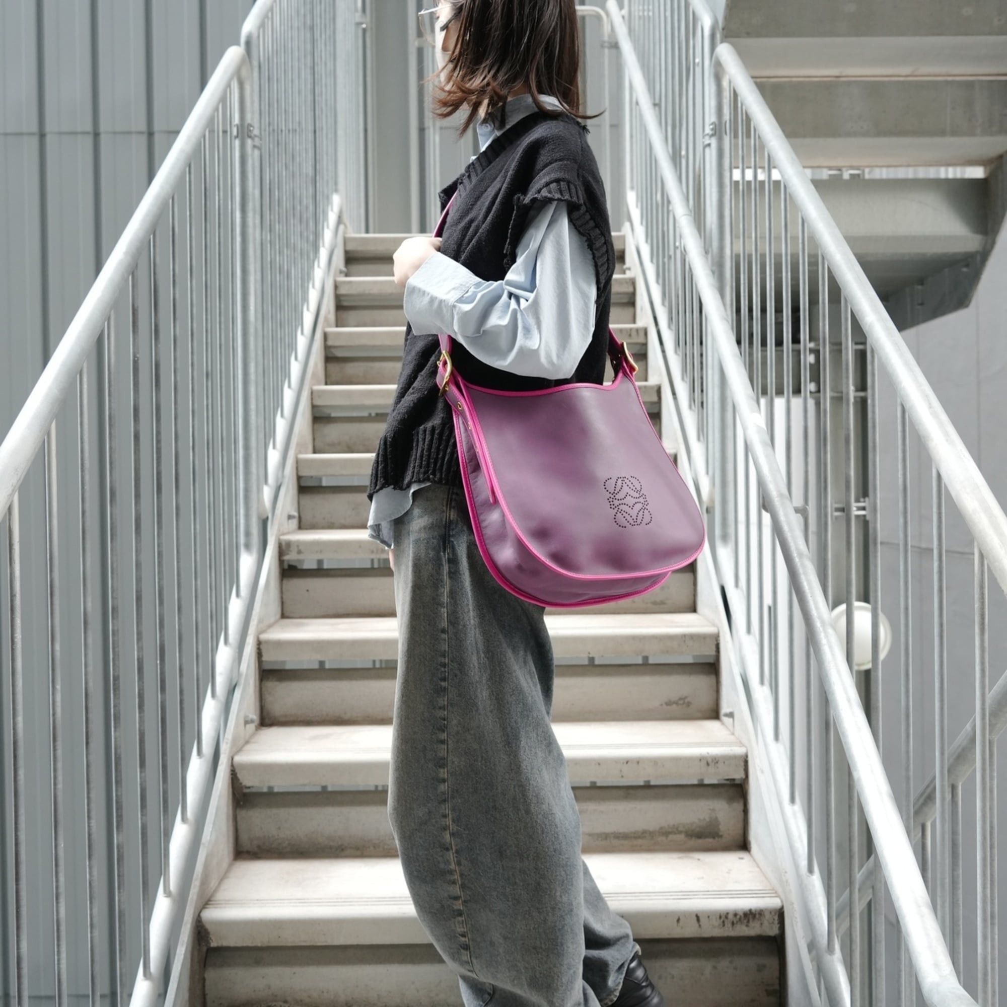 Loewe Loewe Anagram Leather Shoulder Bag, Purple Size ONE SIZE - 13 Thumbnail