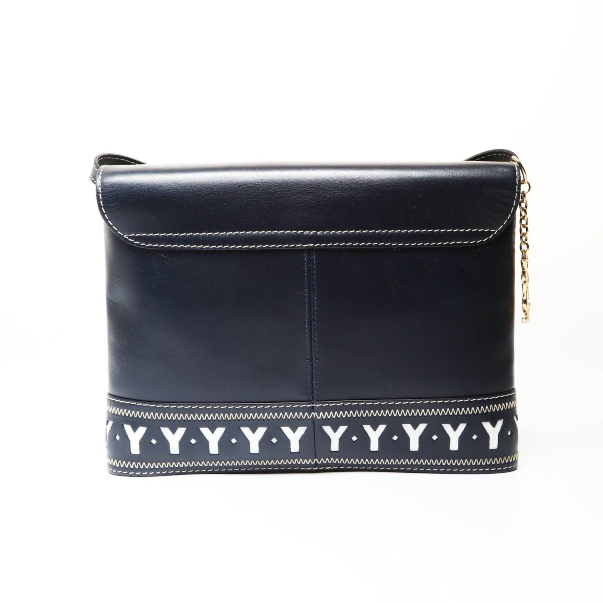 Yves Saint Laurent Yves Saint Laurent YSL Y-cut logo leather shoulder bag, navy. Size ONE SIZE - 2 Thumbnail