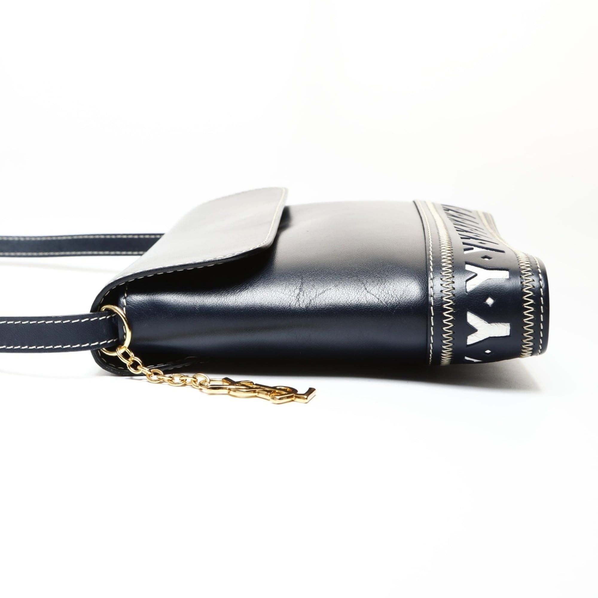 Yves Saint Laurent Yves Saint Laurent YSL Y-cut logo leather shoulder bag, navy. Size ONE SIZE - 3 Thumbnail